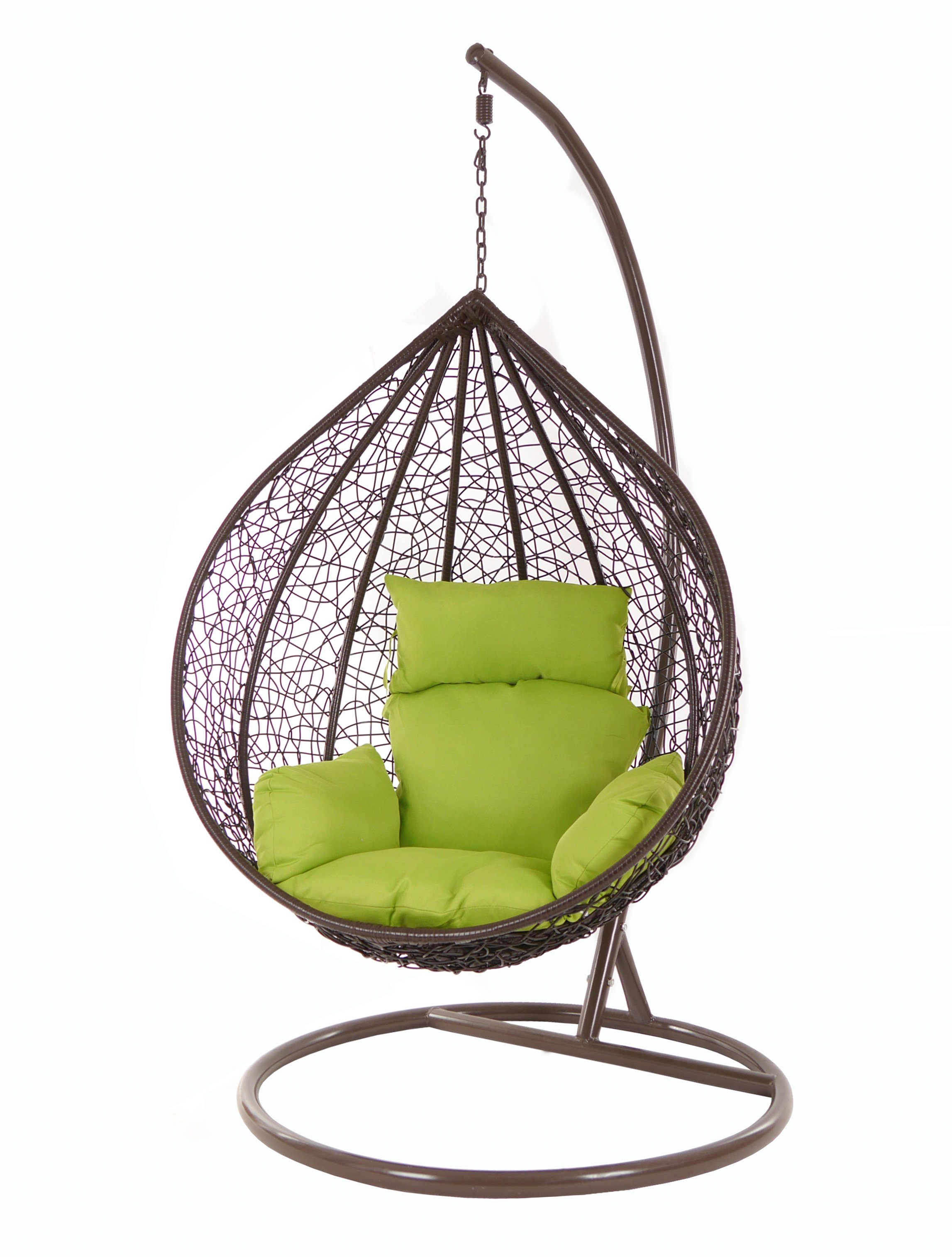 KIDEO Hängesessel Hängesessel MANACOR darkbrown, Swing Chair, braun, Schwebesessel, Hängesessel mit Gestell und Kissen apfelgrün (6068 apple green)