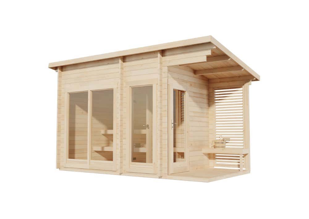 FinnTherm Saunahaus Lizzy M, BxTxH: 434 x 251 x 262 cm, 40 mm, in Naturbelassen Inkl. Fußboden