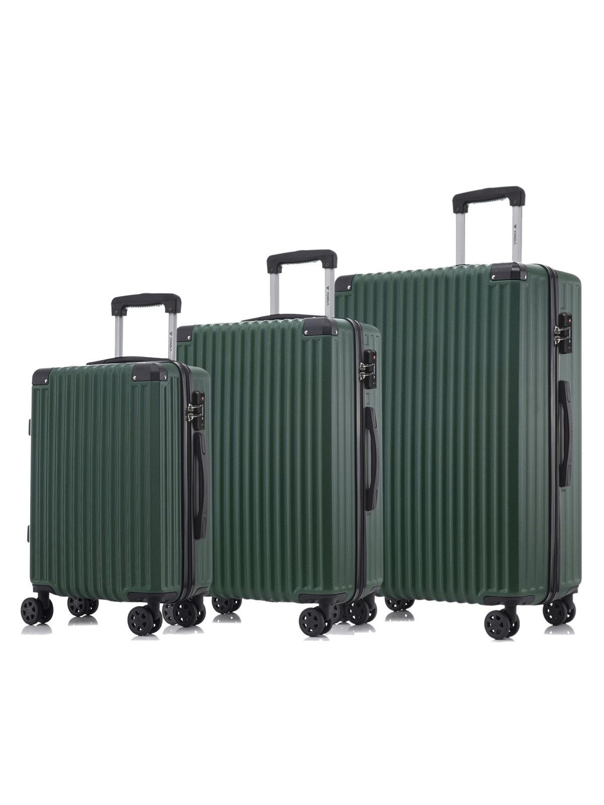 YONSLY Kofferset Reisekoffer Trolley Hartschale ABS für Urlaubs- & Geschäftsreisen, 4 Rollen, (Hartschale, 3 tlg., M/L/XL), TSA-Schloss, YKK-Reißverschluss & austauschbare Rollen/Griffe