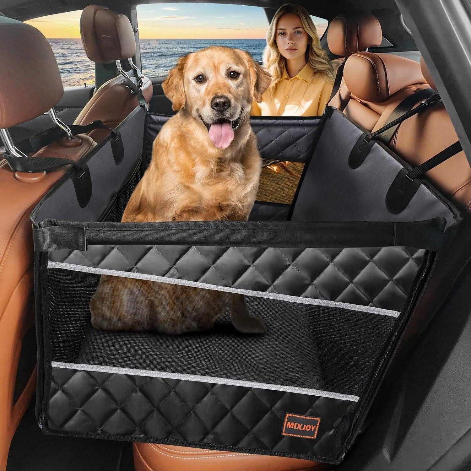 LuxusKollektion Hunde-Transportbox Hundesitz Rückbank wasserdicht rutschfest verstärkt 4 Gurte GREY