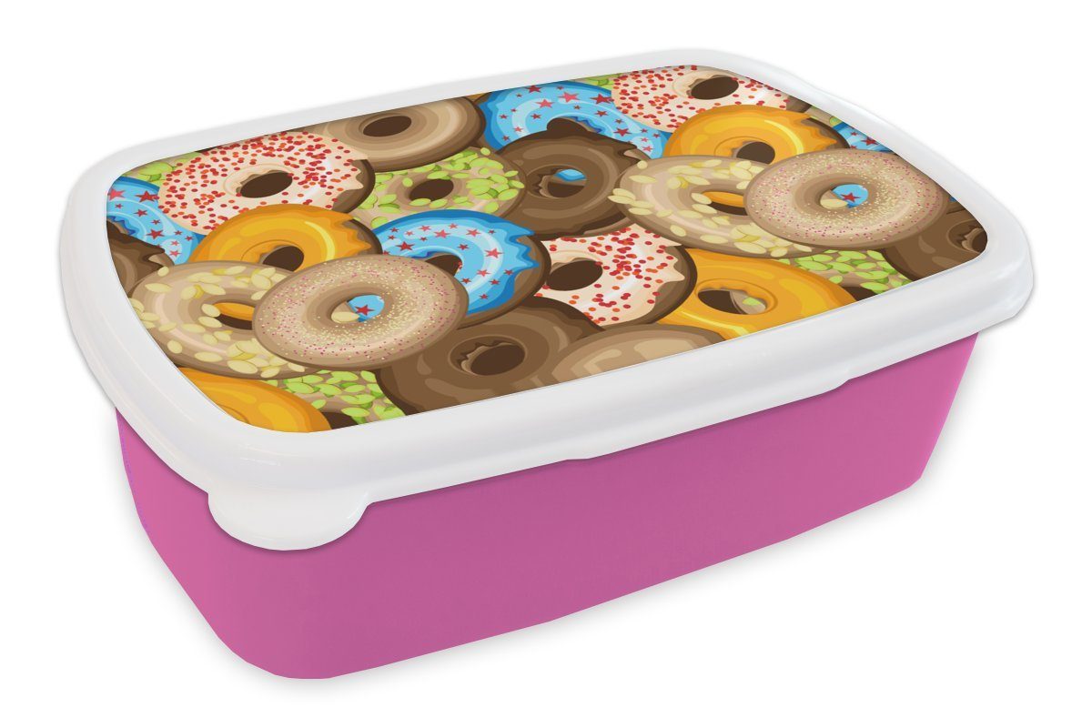 - (2-tlg), Kunststoff für Snackbox, Lunchbox Brotbox Brotdose Sterne, Donuts Muster Kunststoff, - Mädchen, rosa Erwachsene, MuchoWow Kinder,