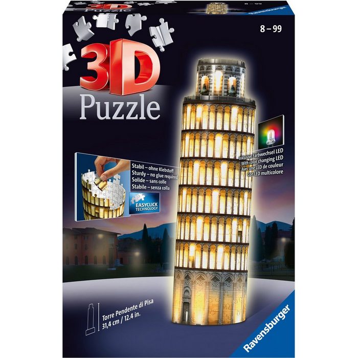Ravensburger 3D-Puzzle »Schiefer Turm von Pisa bei Nacht« 216 Puzzleteile mit Farbwechsel LEDs; Made in Europe FSC® - schützt Wald - weltweit