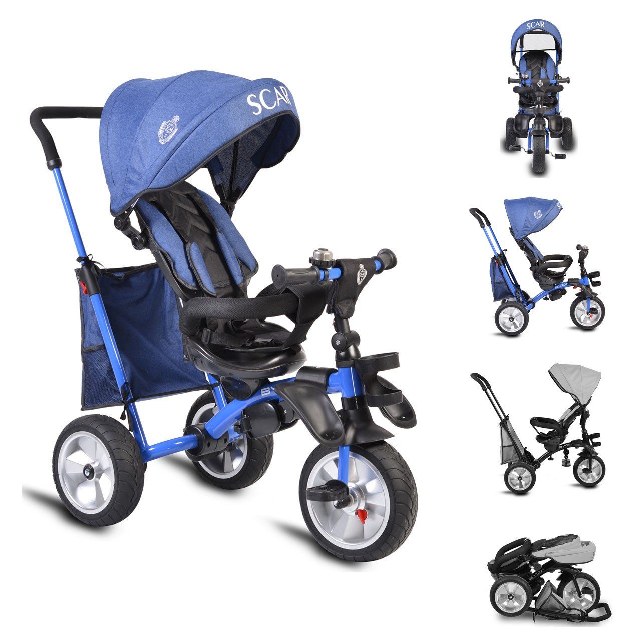 ATAA Baby Dreirad 5 in 1 Blau mit Gummireifen für Kinder