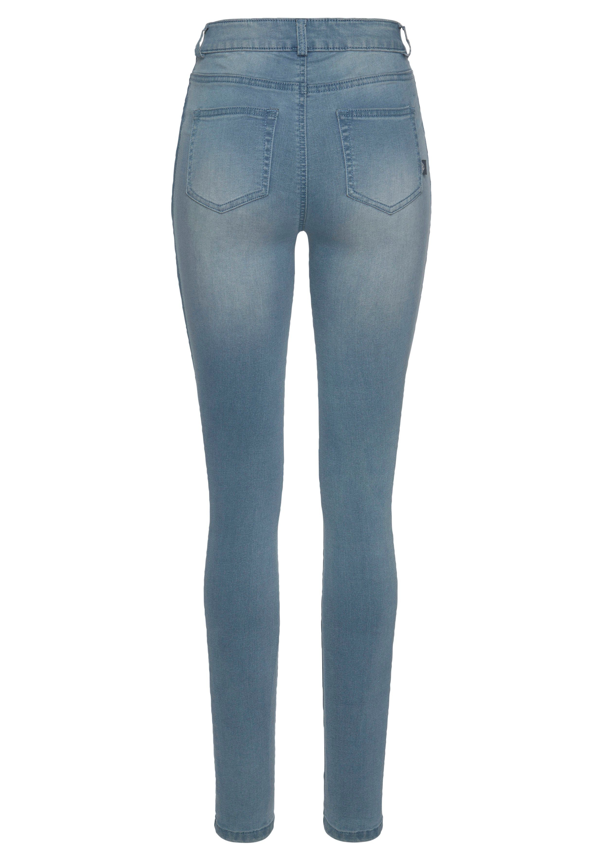 Arizona High Streifen blue-used seitlichem Skinny-fit-Jeans Stretch Waist mit Ultra