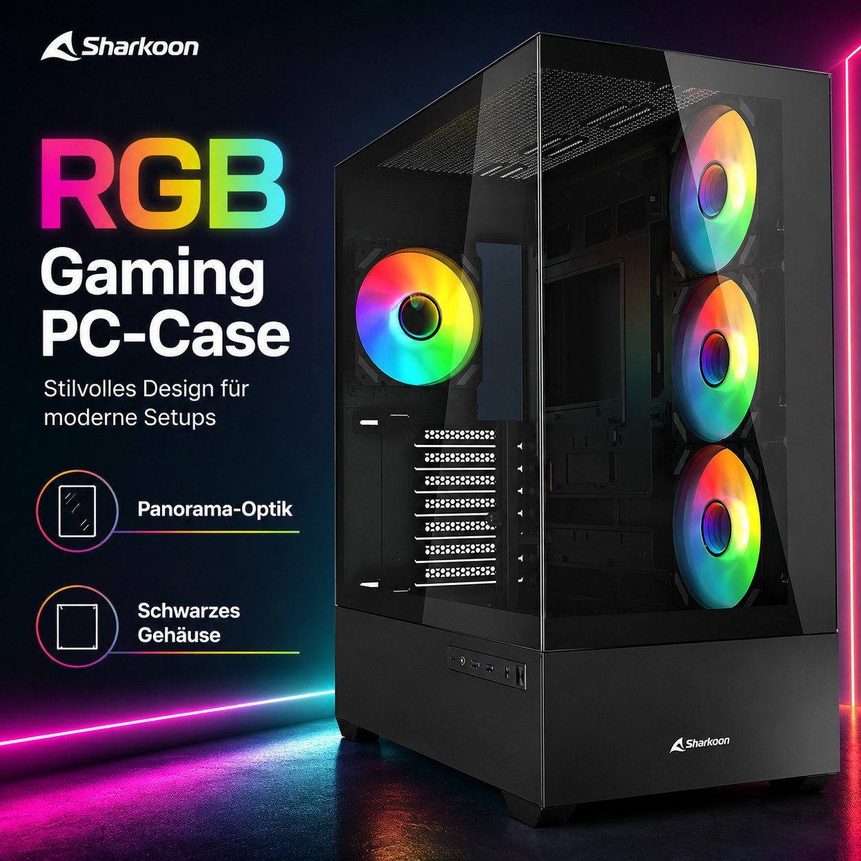 Sharkoon PC-Gehäuse RGB Gaming PC Gehäuse AK6 ATX Computer Tower Computergehäuse, Gaming Gehäuse Computer-Gehäuse Micro PC Computer Gaming Tower