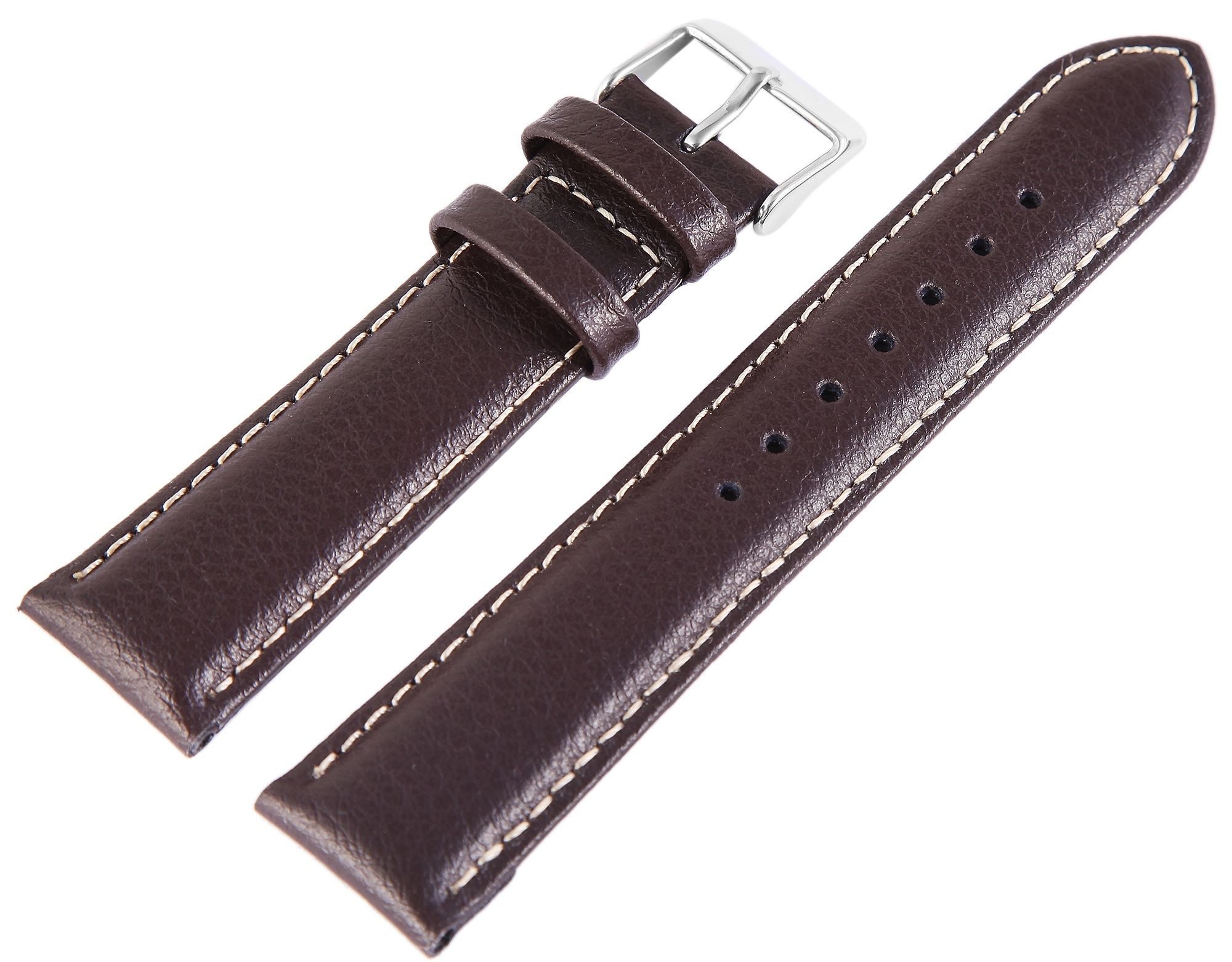 STEINMEISTER Uhrenarmband Ersatzarmband aus Echtleder - dunkelbraun - weiße Naht - 12- 24