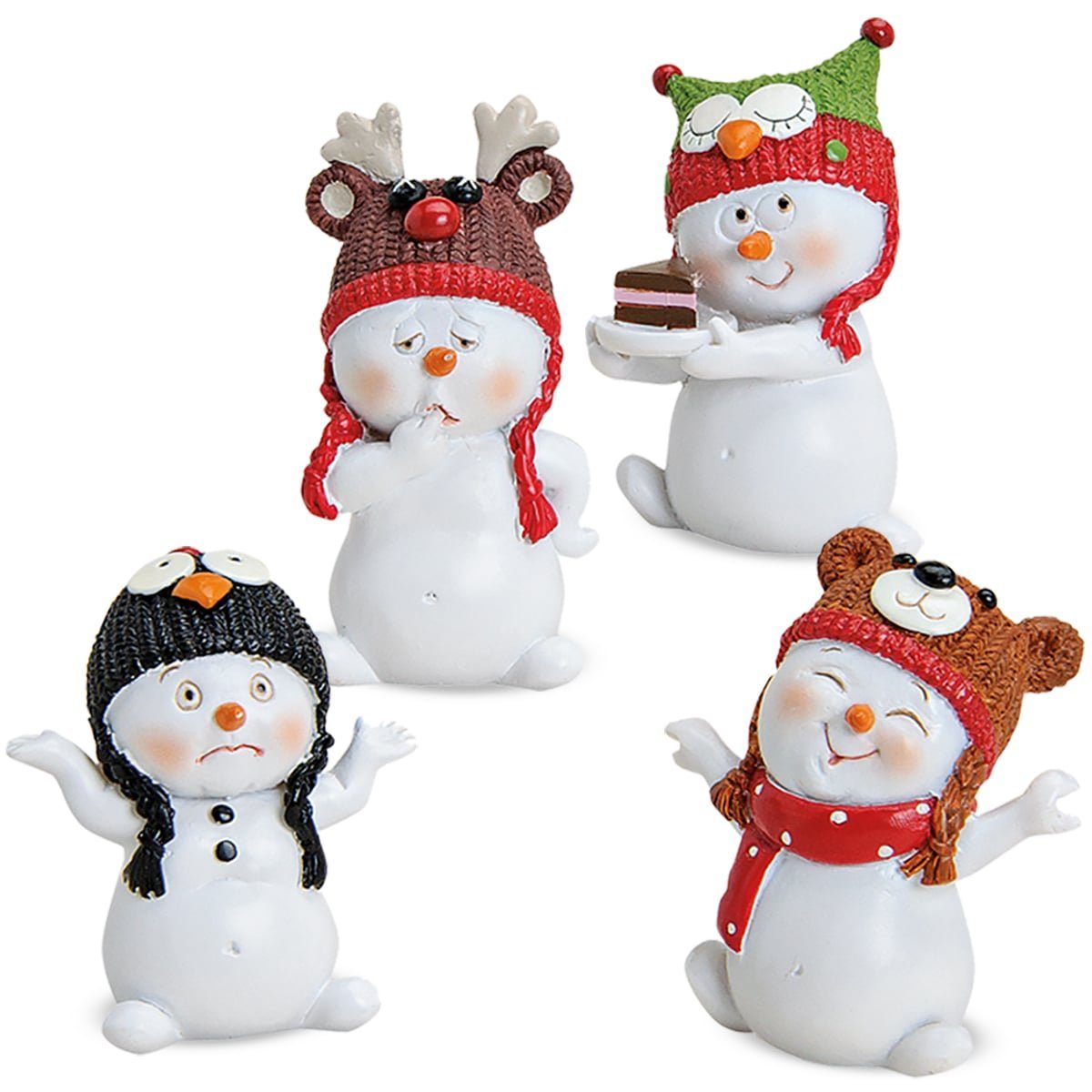 Dekofigur Schneemann Mützen 4er Set 4x3x6 cm