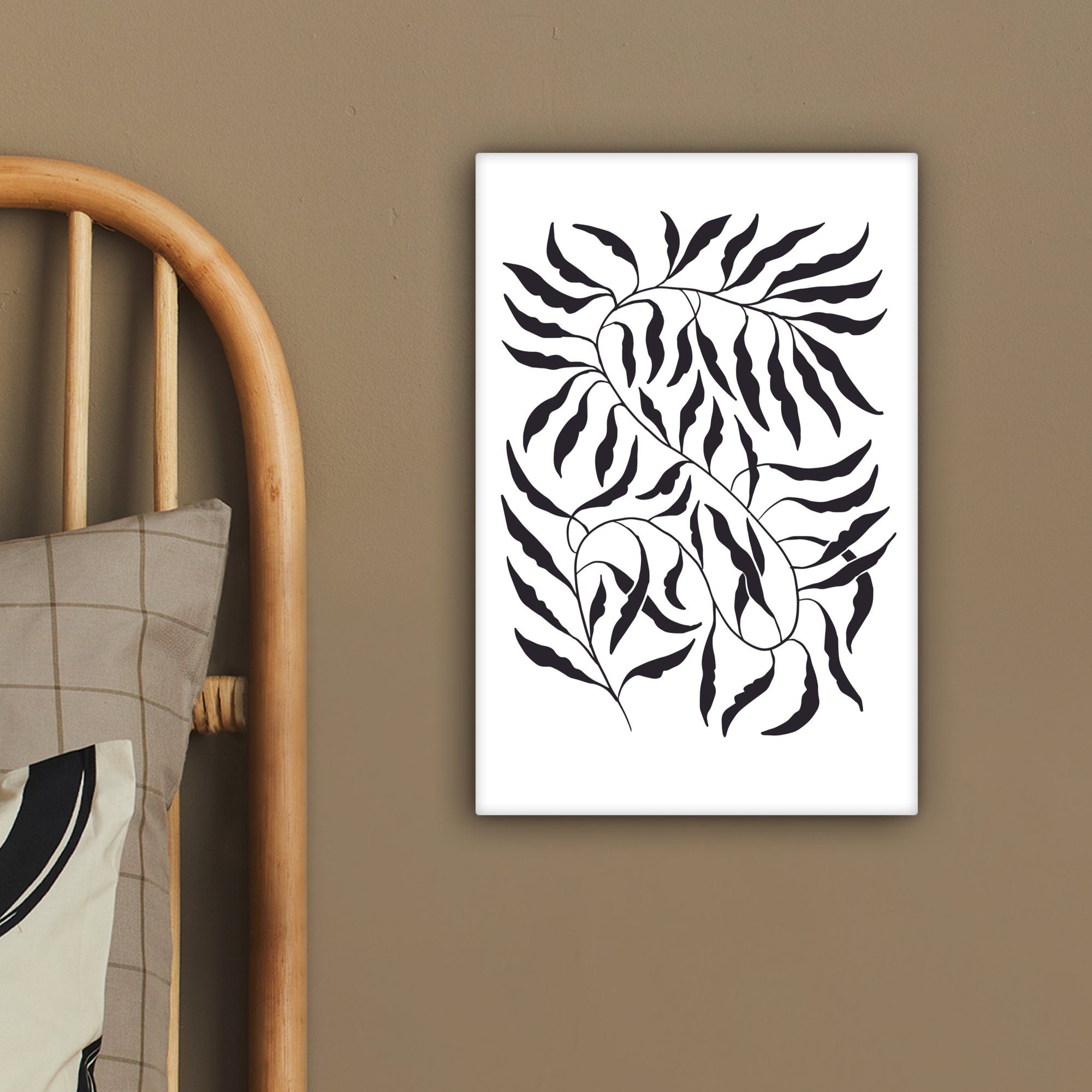Zackenaufhänger, - bespannt OneMillionCanvasses® weiß abstrakt, - inkl. St), Blätter Leinwandbild fertig böhmisch Gemälde, Leinwandbild - - cm 20x30 Pflanzen (1