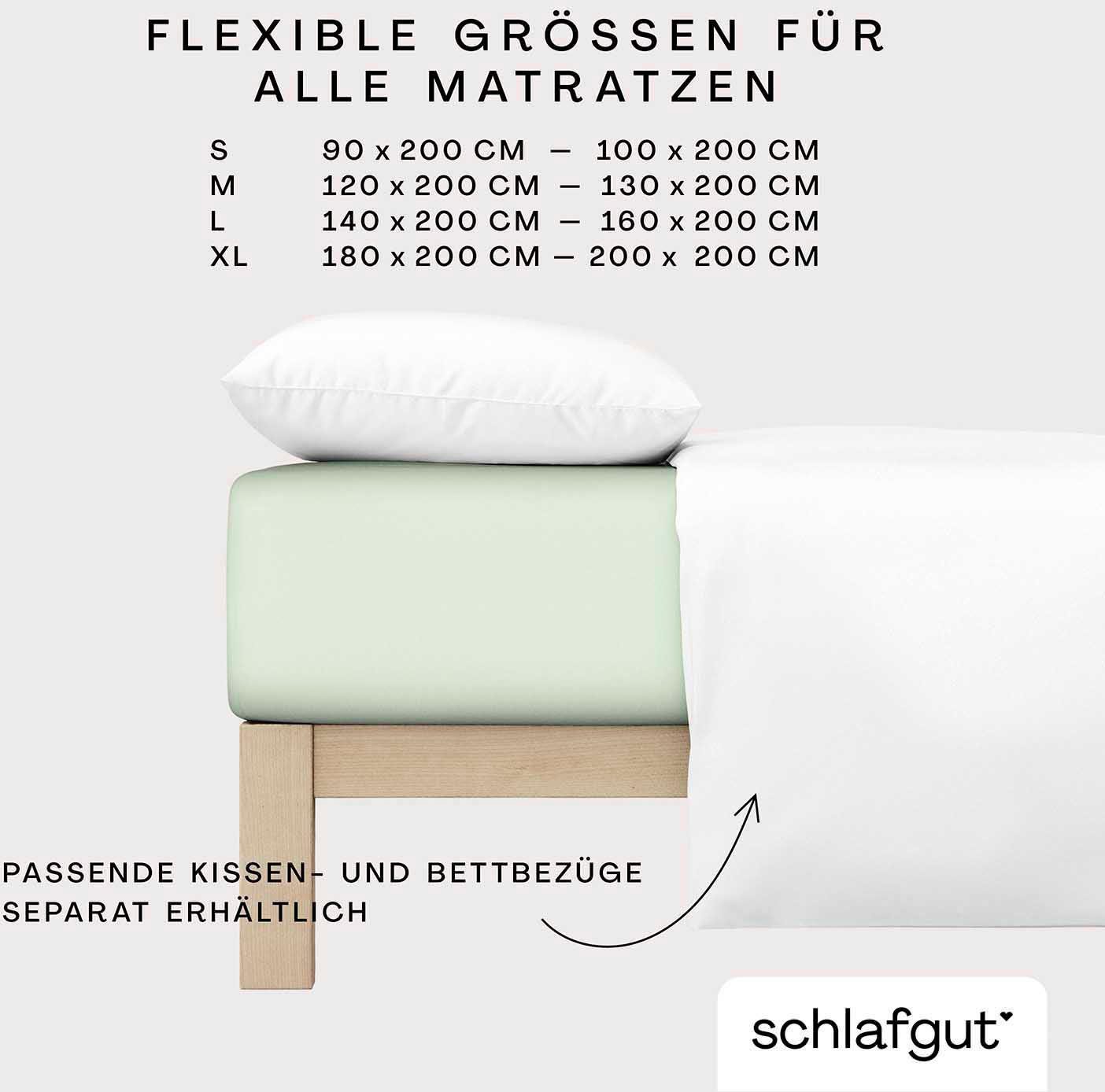 in Bio-Baumwolle, 90x200, Jersey, Gummizug: light u.a. 180x200 25 cm, (1 cm zuverlässig, Schlafgut, bis Gr. weich für Höhe, 100% langlebig, CASUAL rundum, oder green Spannbettlaken Matratzen 140x200 Bettlaken Stück),