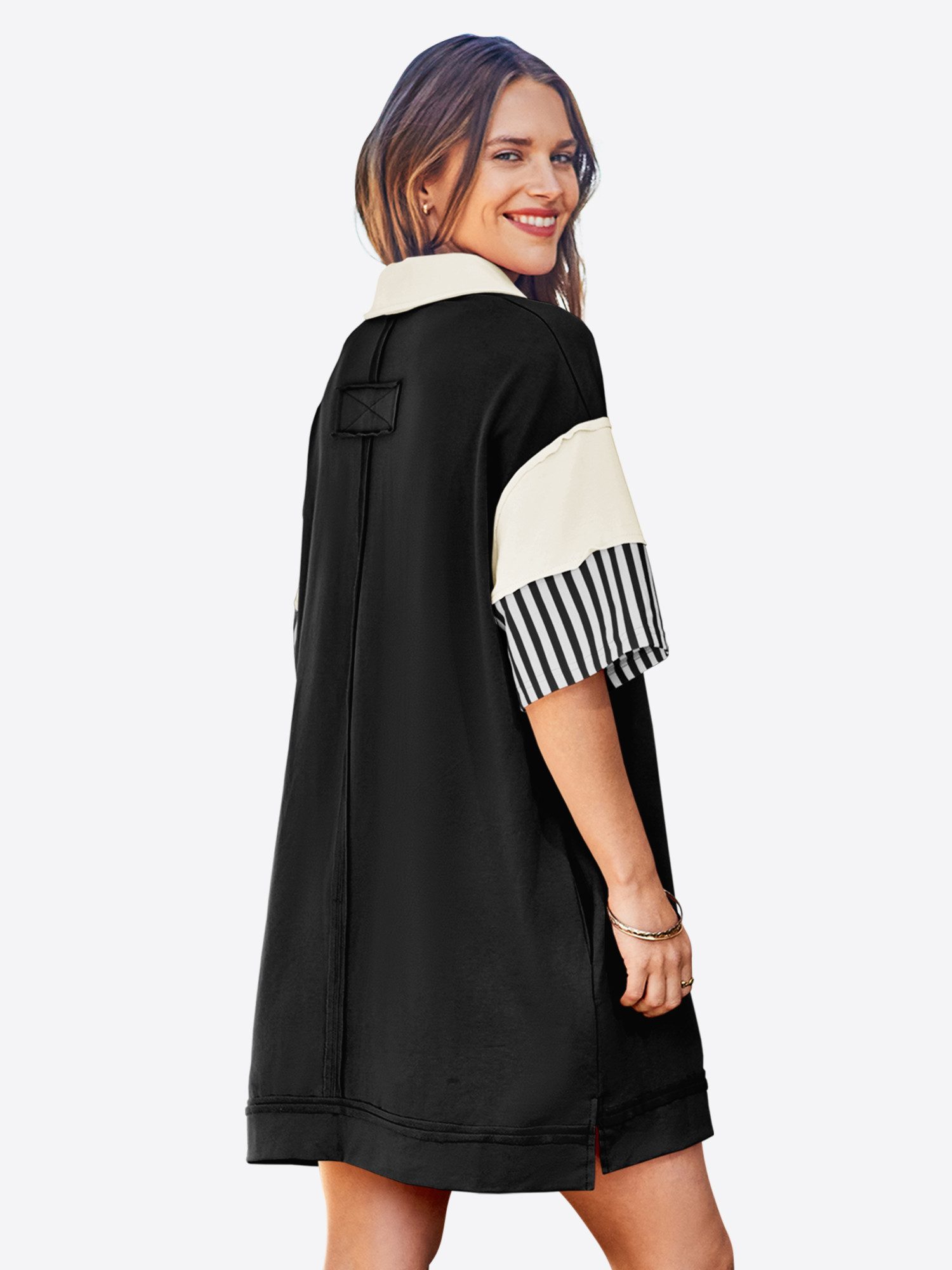 Imily Bela Minikleid Damen Polo Oversized Sweatshirt Kleider (Packung, 1-tlg., 1per-Pack) mit V-Ausschnitt – Bild 3 von 5