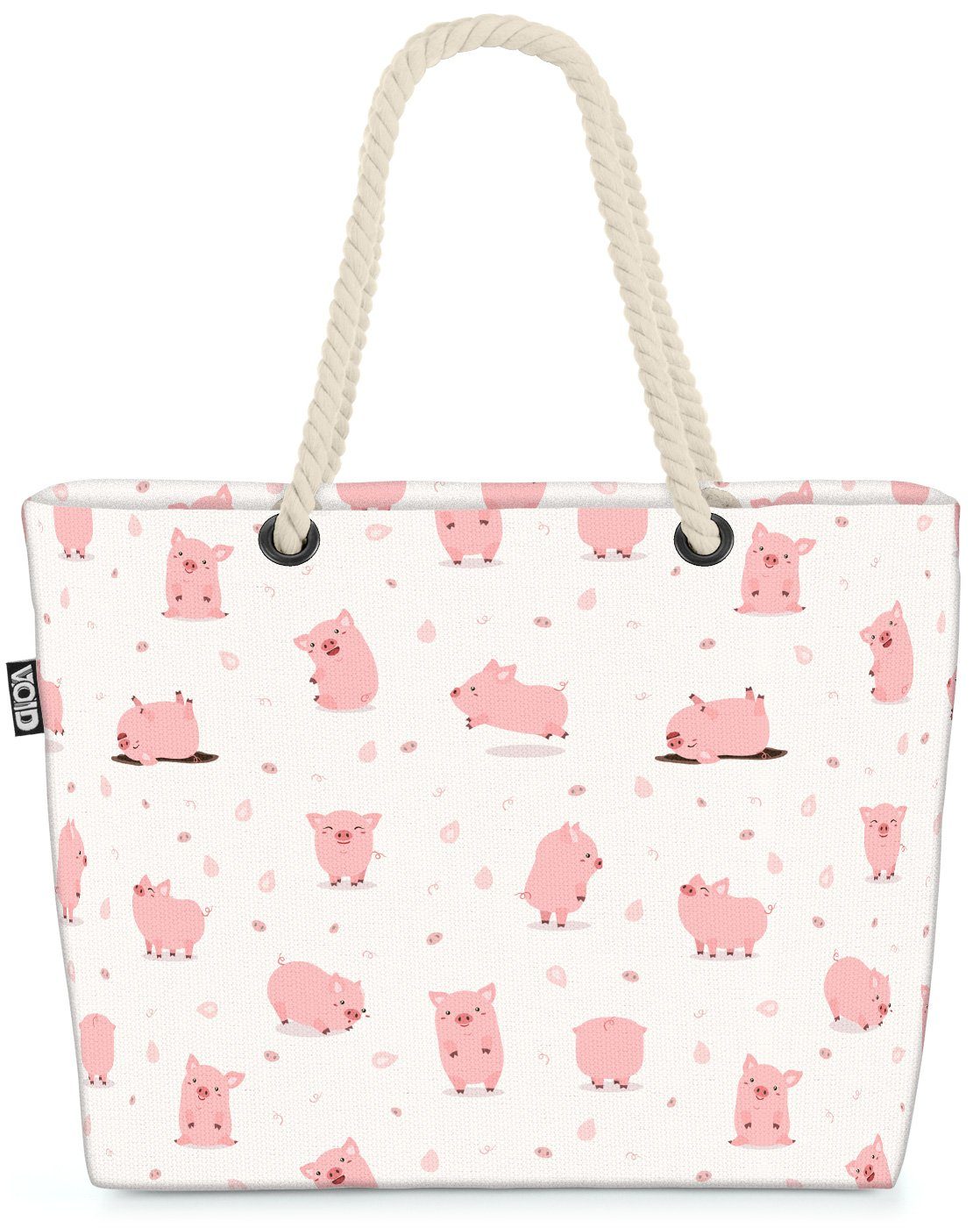 VOID Strandtasche (1-tlg), Comic Schweinchen Beach Bag Schweine Muster Kinderzimmer Bauern Bauernhof Tiere