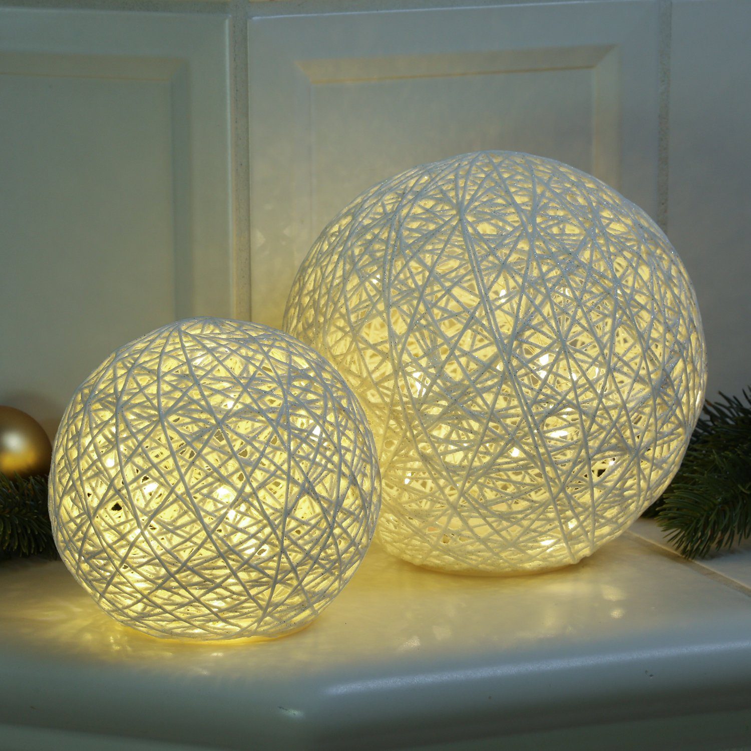 MARELIDA LED Kugelleuchte warmweiß (2100K Classic, Leuchtkugel LED Dekokugel LED Papierkugel bis Glitzer Weihnachtsdeko 20cm weiß, 3000K)