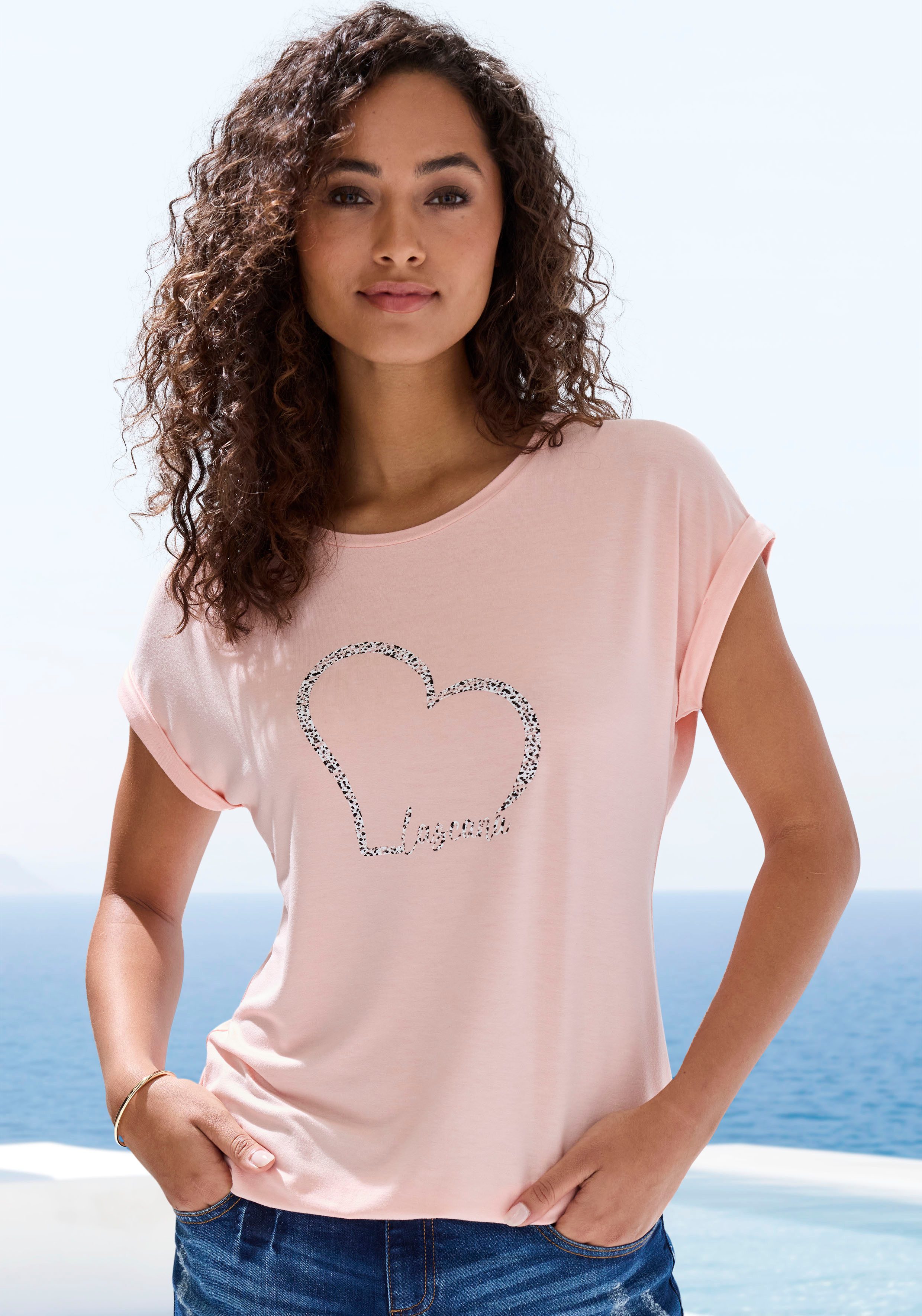 Kurzarmshirt mit Lascana Herz Print