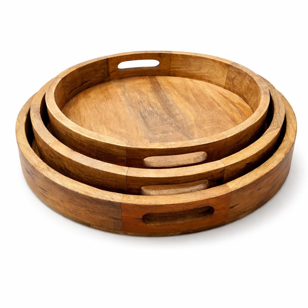 Sitheim-Europe Tablett Dora Serviertablett Set aus Massive Mango Holz mit Griff, Mangoholz, (spar-Set, 3-tlg., 3x Tablett, 45x45x7 cm/41x41x7 cn/36x36x7 cm)