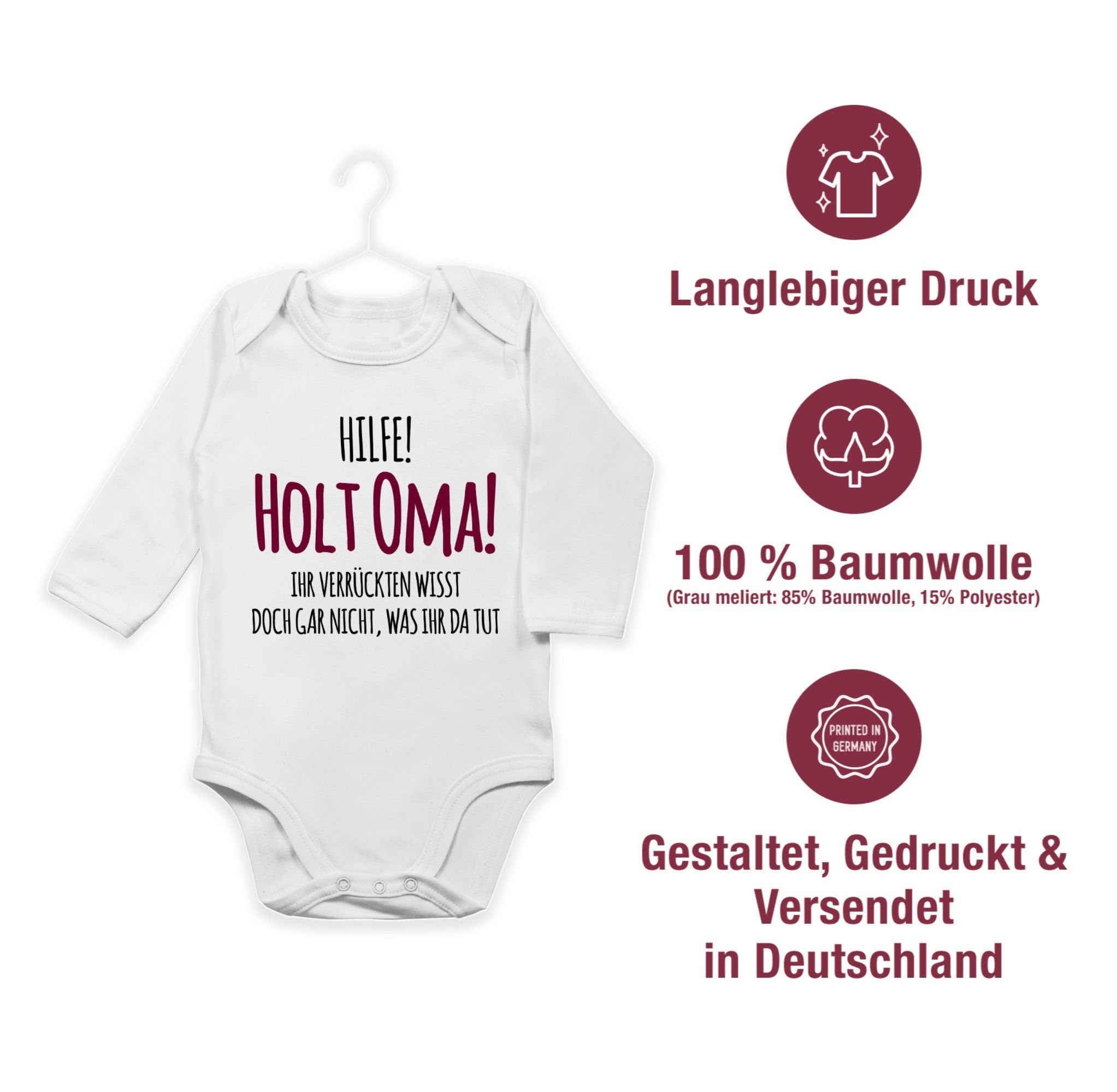 Oma Geburt Weiß Omi 1 Baby Geschenk Shirtracer - Hilfe Sprüche Holt Shirtbody