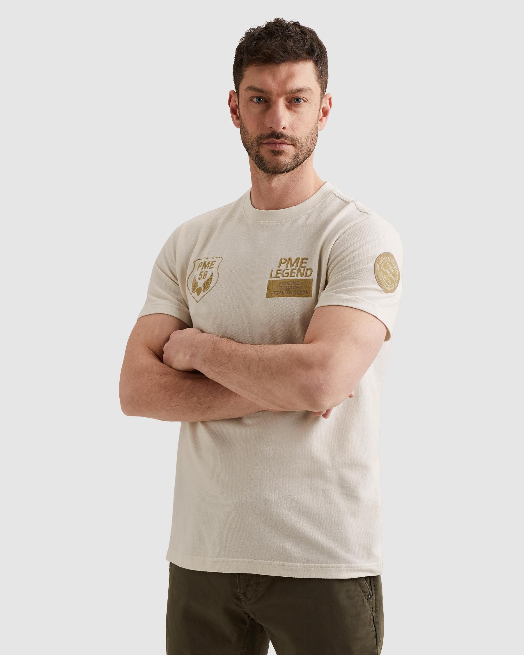PME LEGEND T-Shirt Short sleeve r-neck flat waffle jersey mit Logo Prints