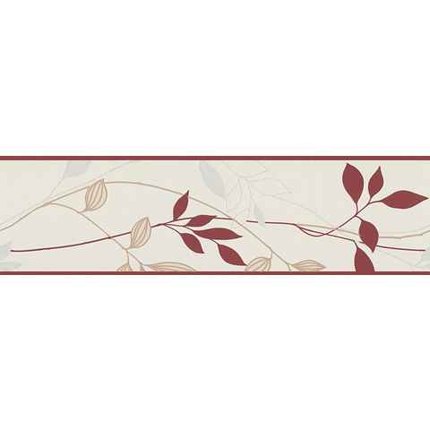 A.S. Création Bordüre Best of Vlies, glatt, botanisch, floral, Bordüre Weiß Rot Florale Tapete Blätter