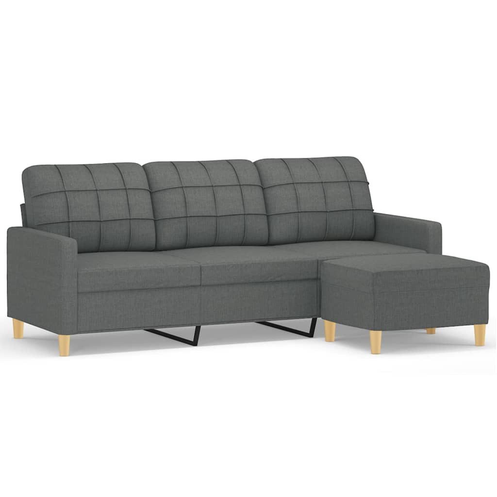 vidaXL Sofa, 3-Sitzer-Sofa mit Hocker Dunkelgrau 180 cm Stoff