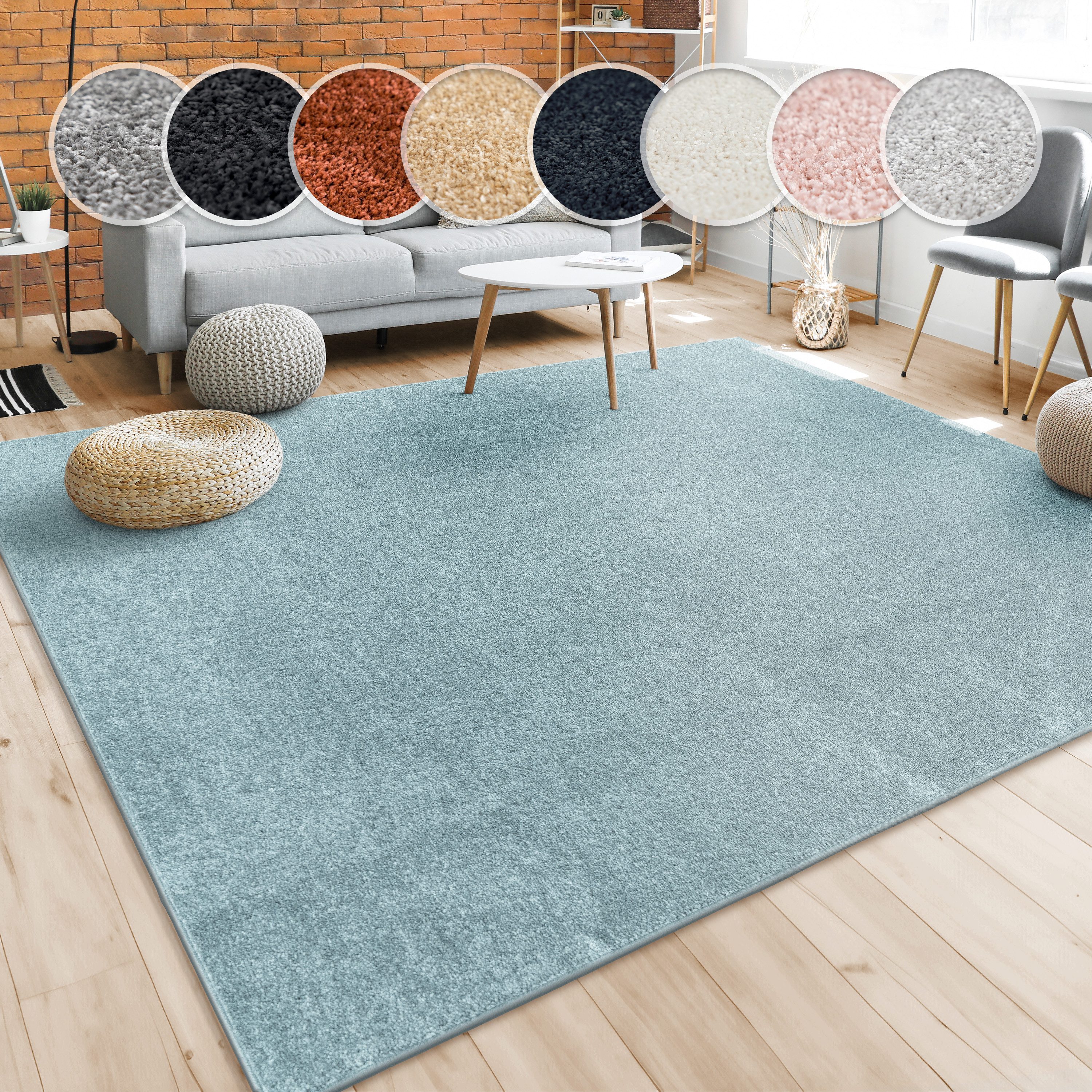 Paco Home Teppich Porto 890, rechteckig, Höhe: 13 mm, Kurzflor, Uni-Farben, ideal im Wohnzimmer & Schlafzimmer