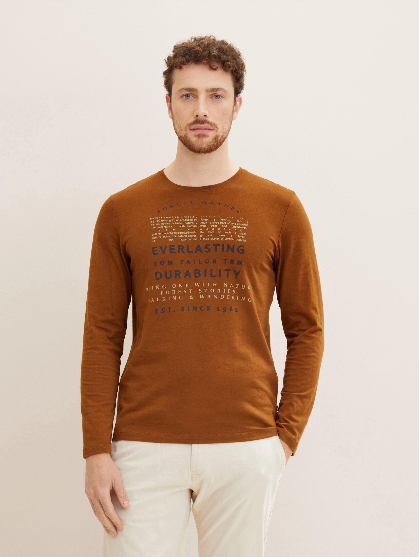 TOM TAILOR T-Shirt Langarmshirt mit Print equestrian brown