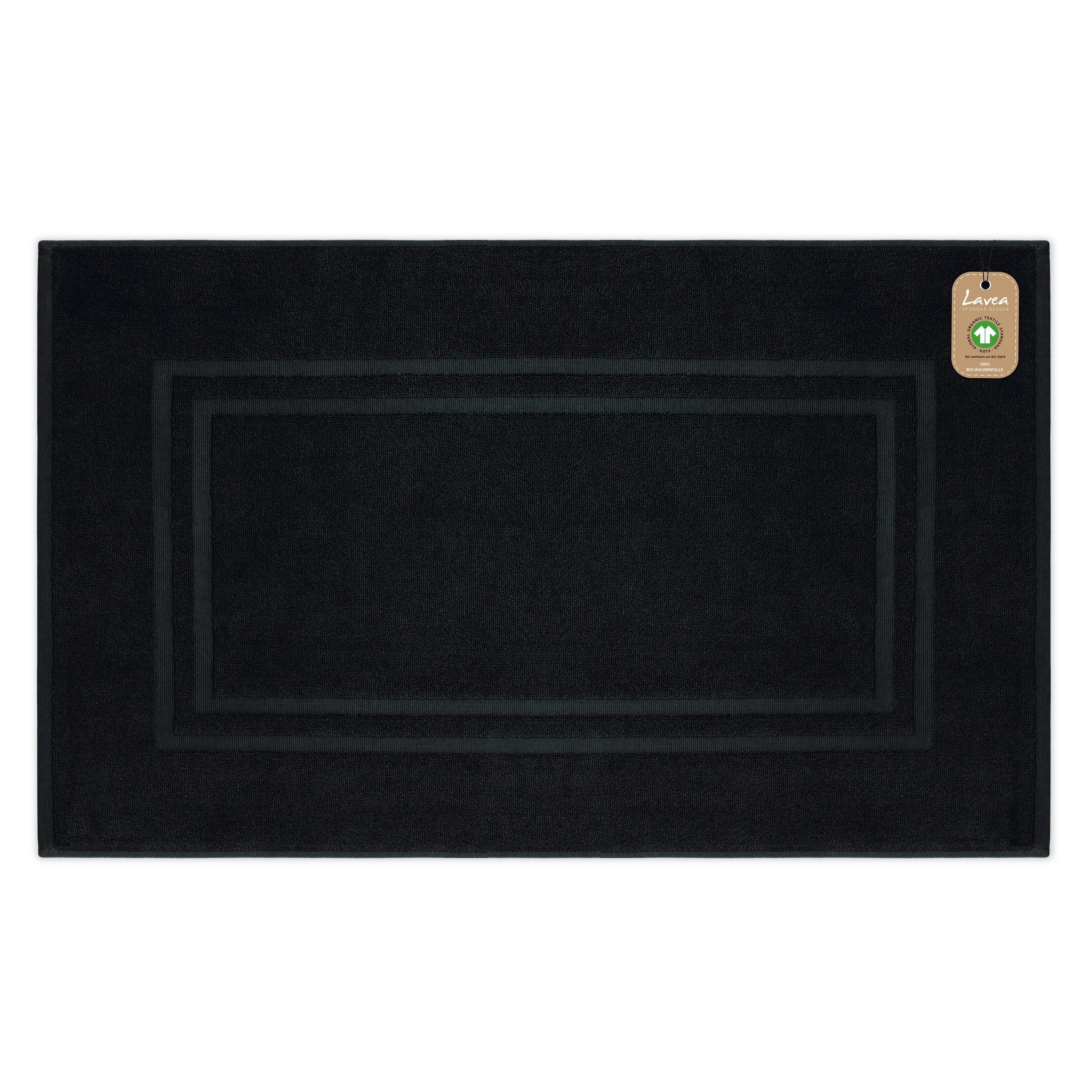 Lavea Badematte Bali Badvorleger Duschvorleger 50x80cm, Badteppich, Höhe 20 mm, Walkfrottee, mit Bordüre, plegeleicht, beidseitig nutzbar, strapazierfähig, Bio-Baumwolle, rechteckig, 1-tlg., Handtuch 850 g/m² Frottierqualität, saugstark, GOTS-zertifiziert