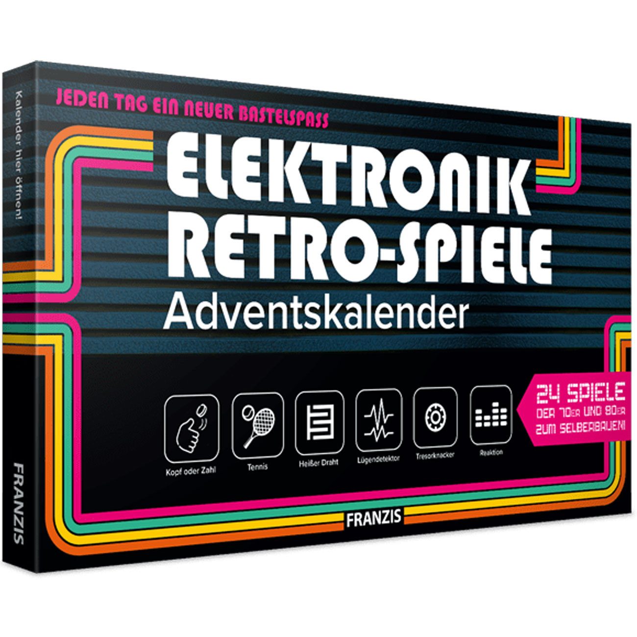 Franzis Verlag Adventskalender Retro Spiele Adventskalender 24 Elektronik Bauspiele Steckboard Retro, 24 Elektronik-Klassiker lötfrei stecken