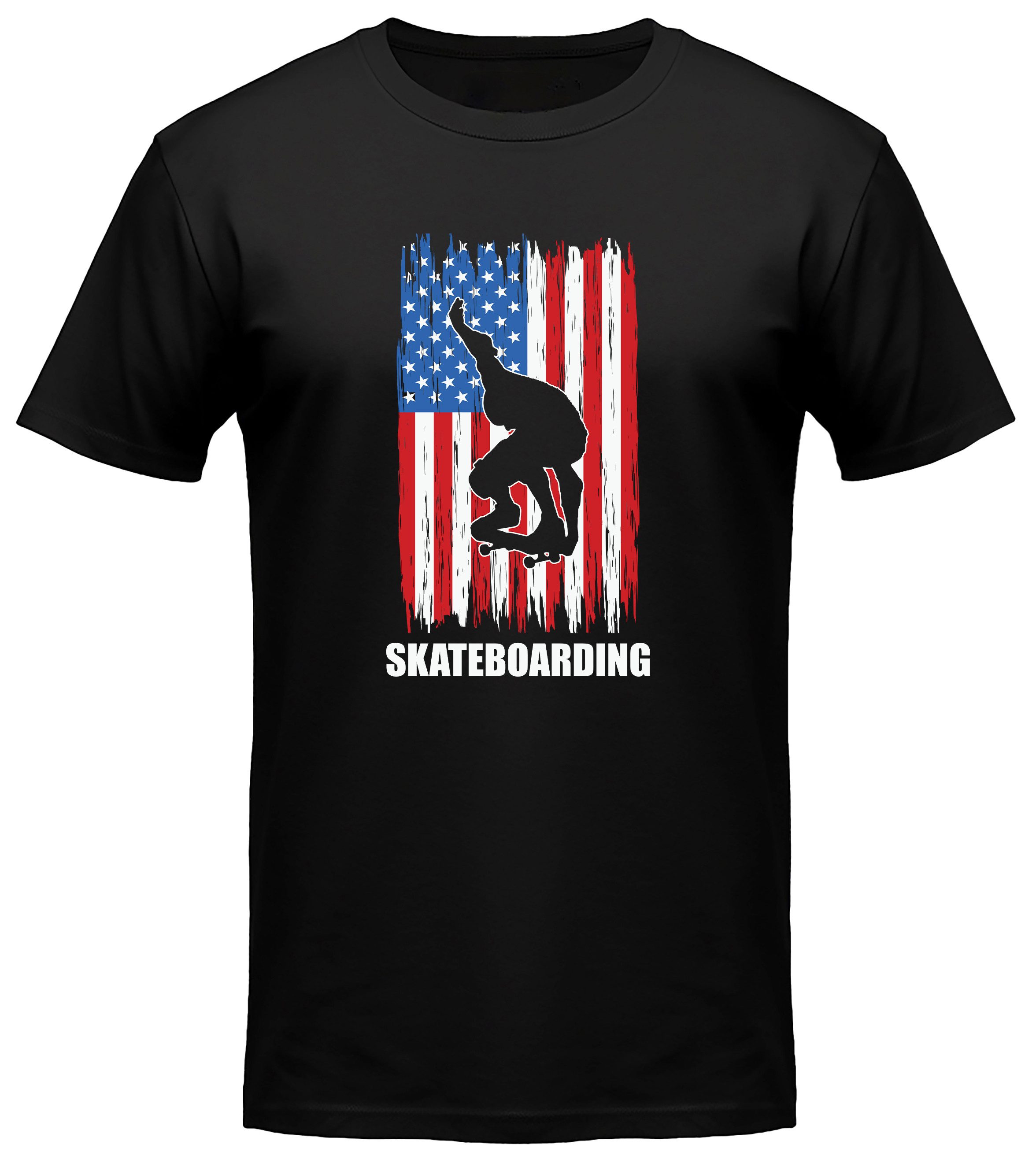 MyDesign24 T-Shirt Skater print Shirt Skateboarding mit USA Flagge Skater T-Shirt schwarz kurzarm Regular Fit i541