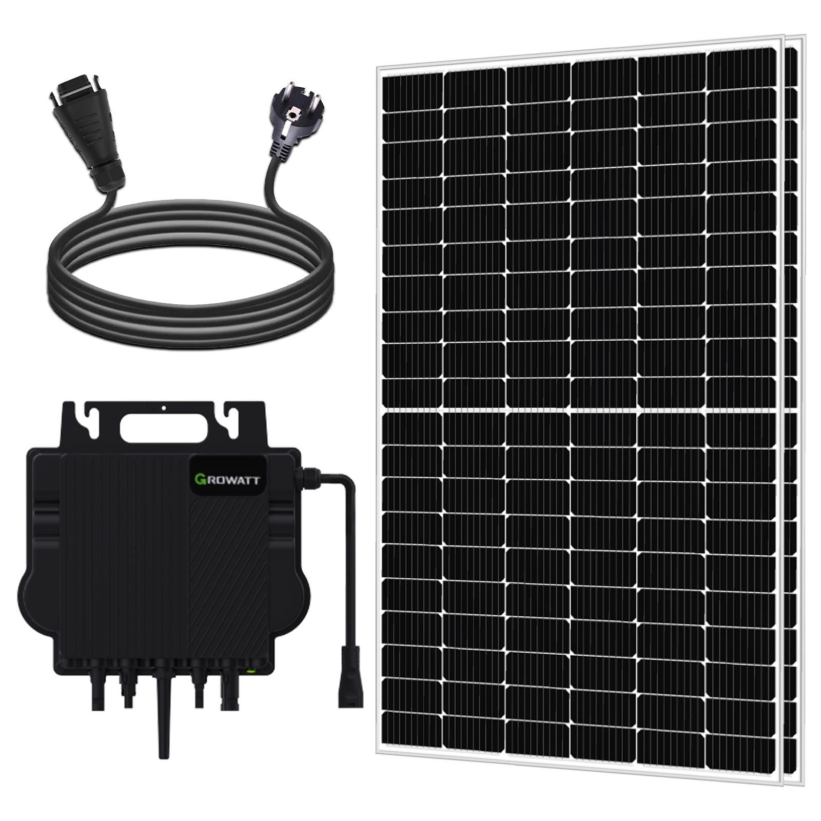 SOLAR-HOOK etm Balkonkraftwerk 750W Balkonkraftwerk 800W komplett Steckdose, 750 W, Monokristallin, (800 Watt upgradebarer Growaat NEO WLAN Wechselrichter 600W/800W), 2x375W Bifaziale Glas/Glas Solarmodule im Solaranlage Komplettset