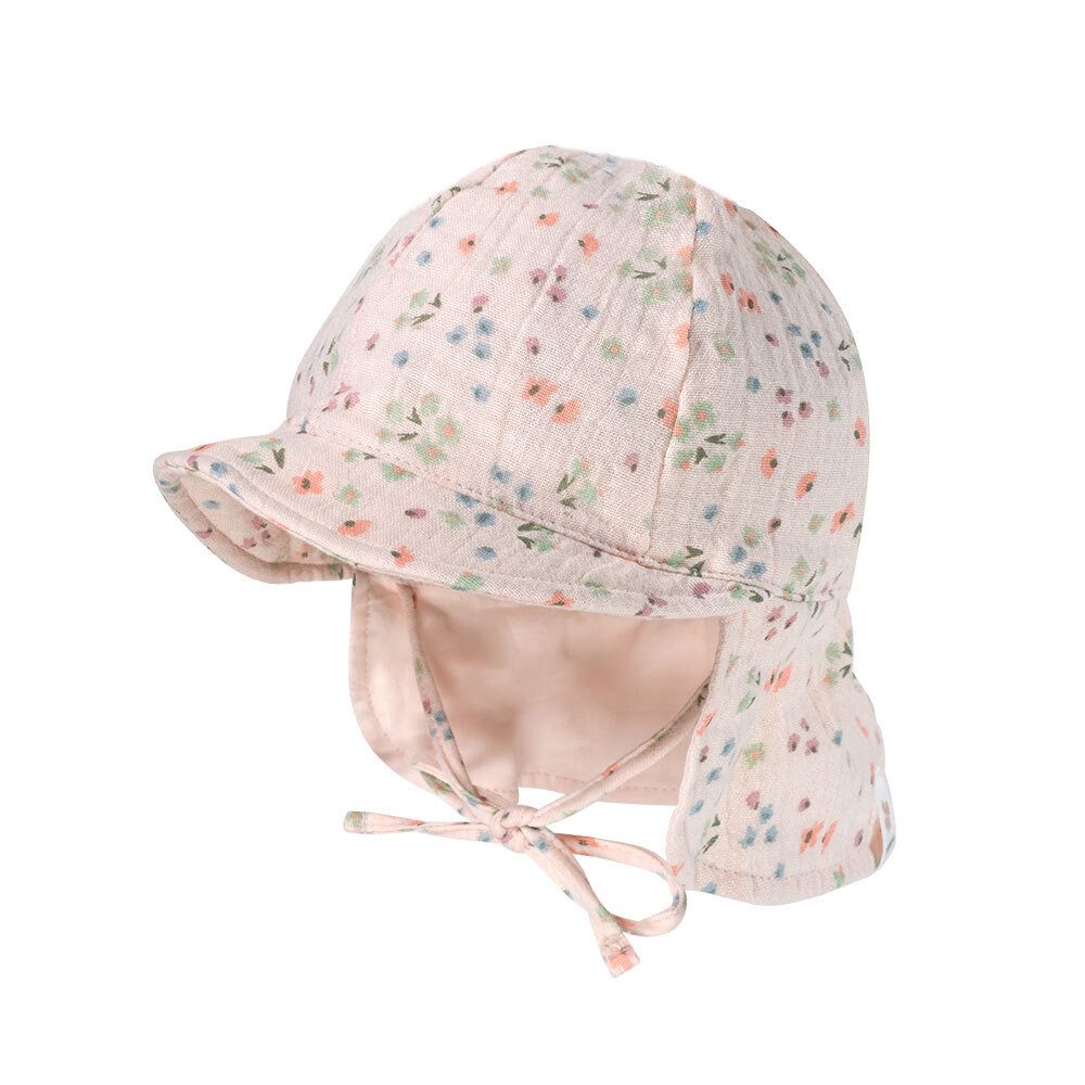 Schirmmütze GOTS BABY-Schildmütze, Band Musselinstoff, Nackenschutz, Futter, UV
