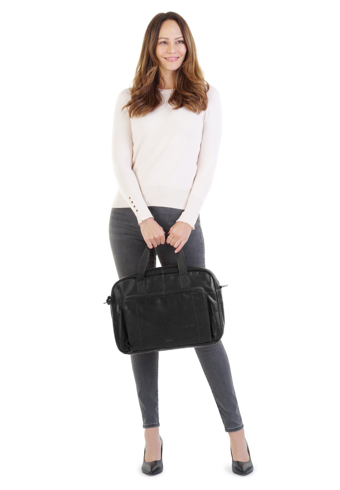 Aktentasche BUSINESS Sansibar Leder BLACK, schwarz echt BAG,