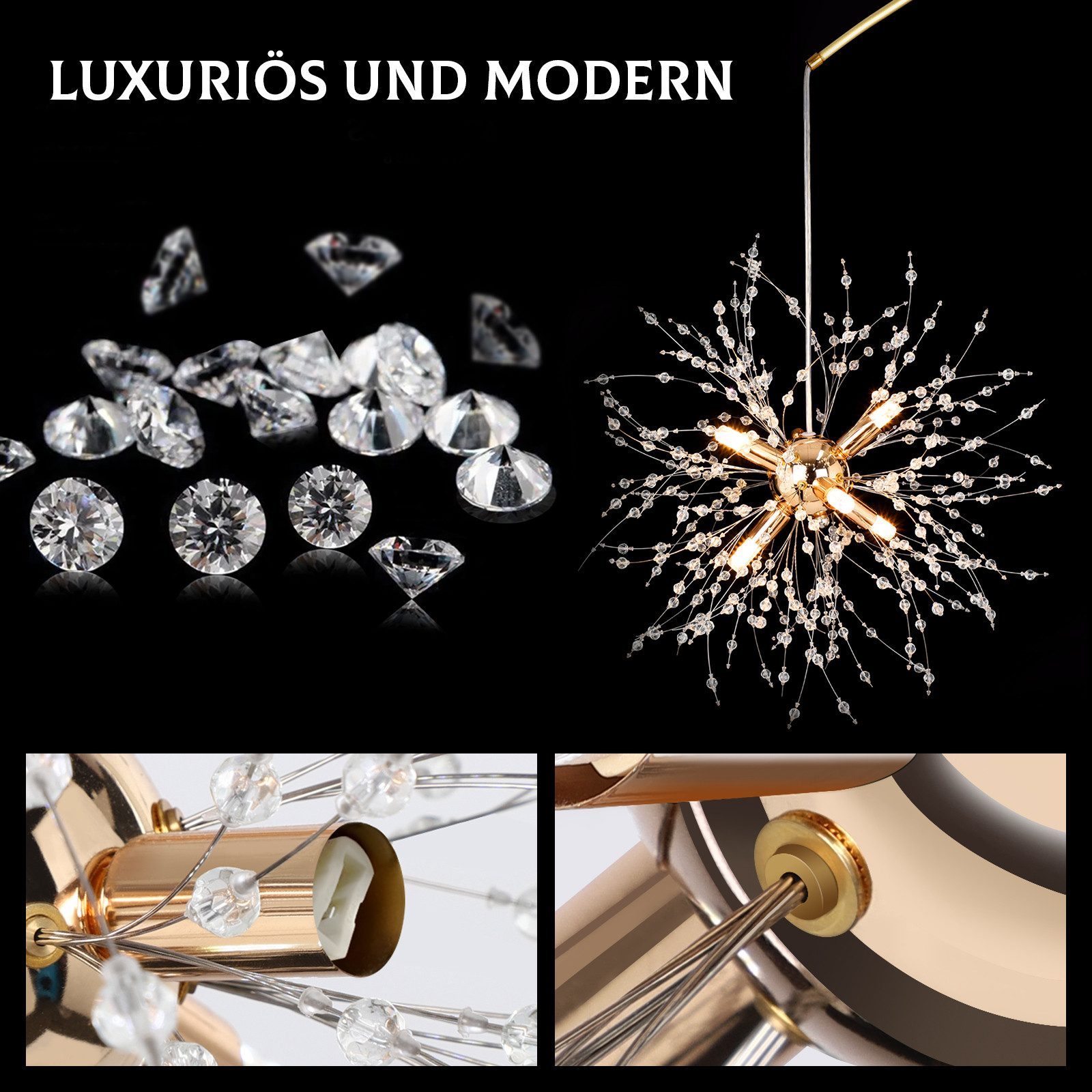 Sunicol LED Stehlampe Gold Kristall Stehleuchte, günstig online kaufen