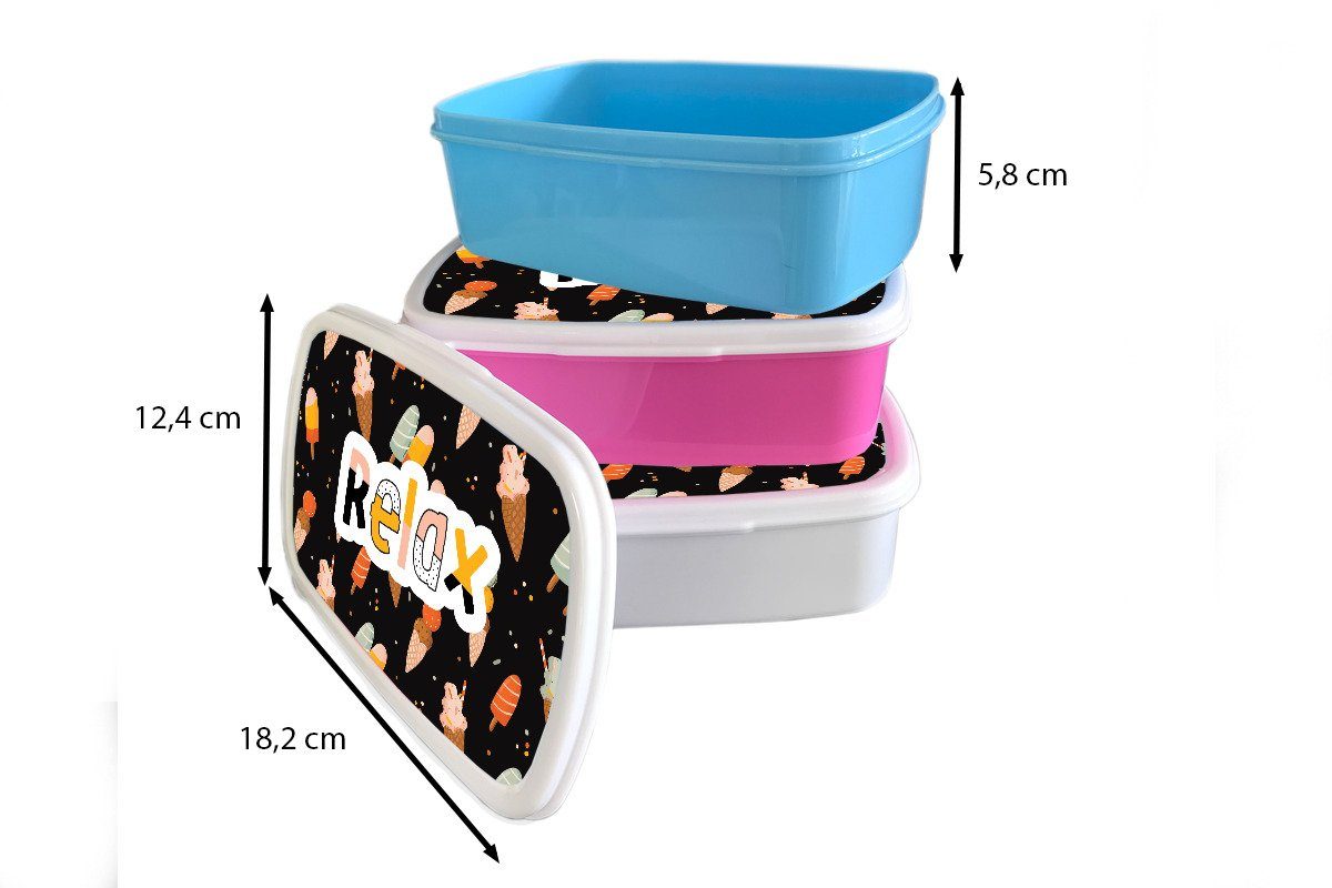 MuchoWow Lunchbox Sommer - Erwachsene, für Brotbox Kunststoff Kunststoff, Mädchen, (2-tlg), Schwarz, Snackbox, - Brotdose rosa Eiscreme Kinder