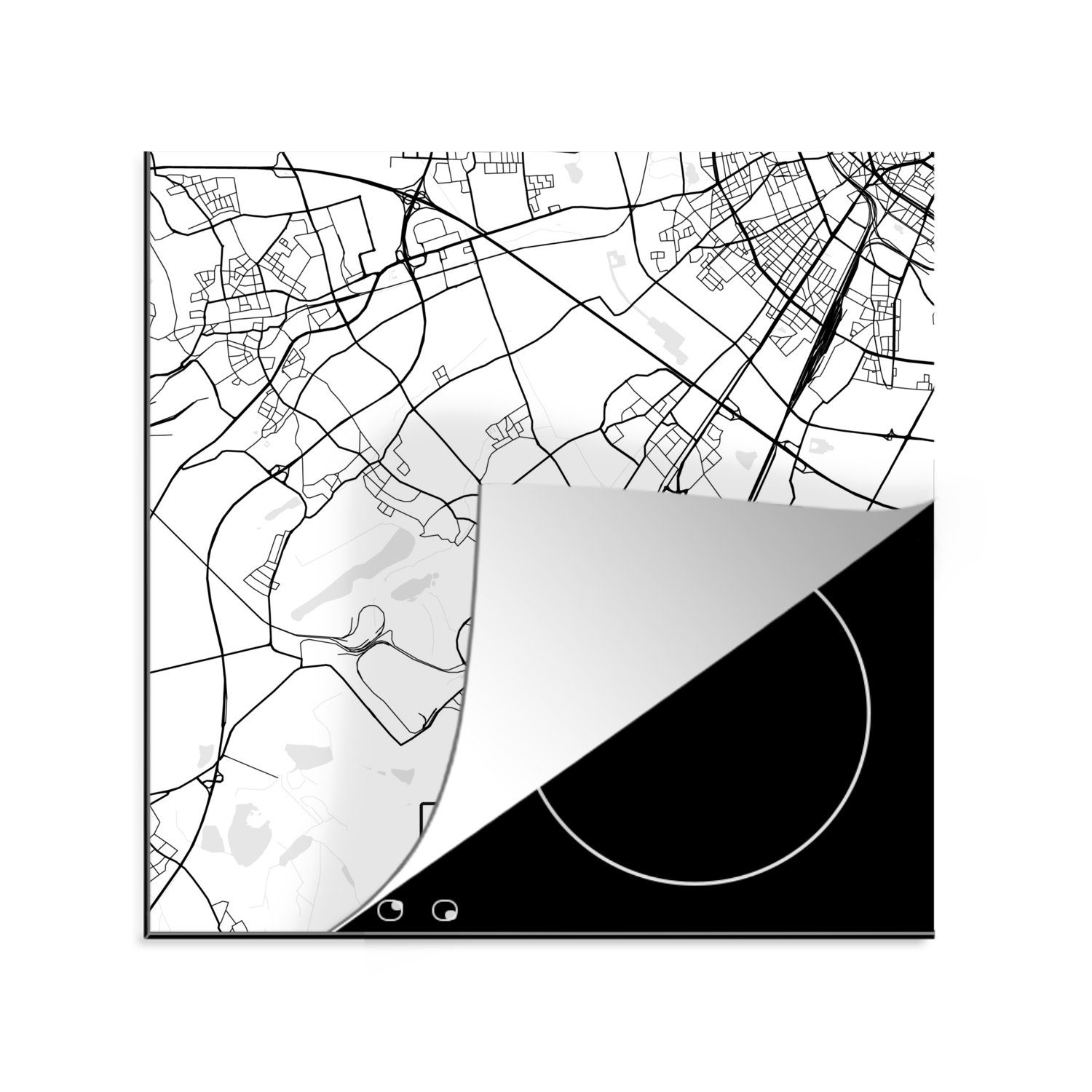 MuchoWow Herdblende-/Abdeckplatte Karte - Hürth - Karte - Stadtplan, Vinyl, (1 tlg), 78x78 cm, Ceranfeldabdeckung, Arbeitsplatte für küche