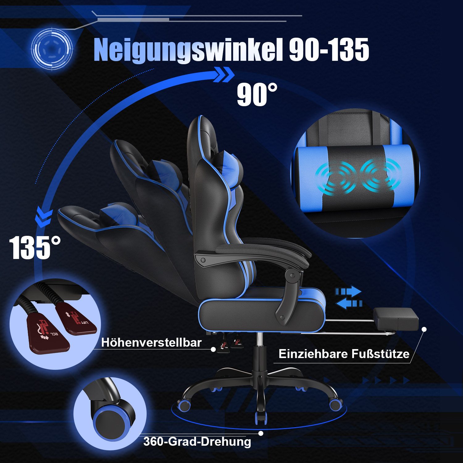 HOMALL Gaming-Stuhl Massage Bürostuhl mit Fußstütze,Kopfstütze günstig online kaufen