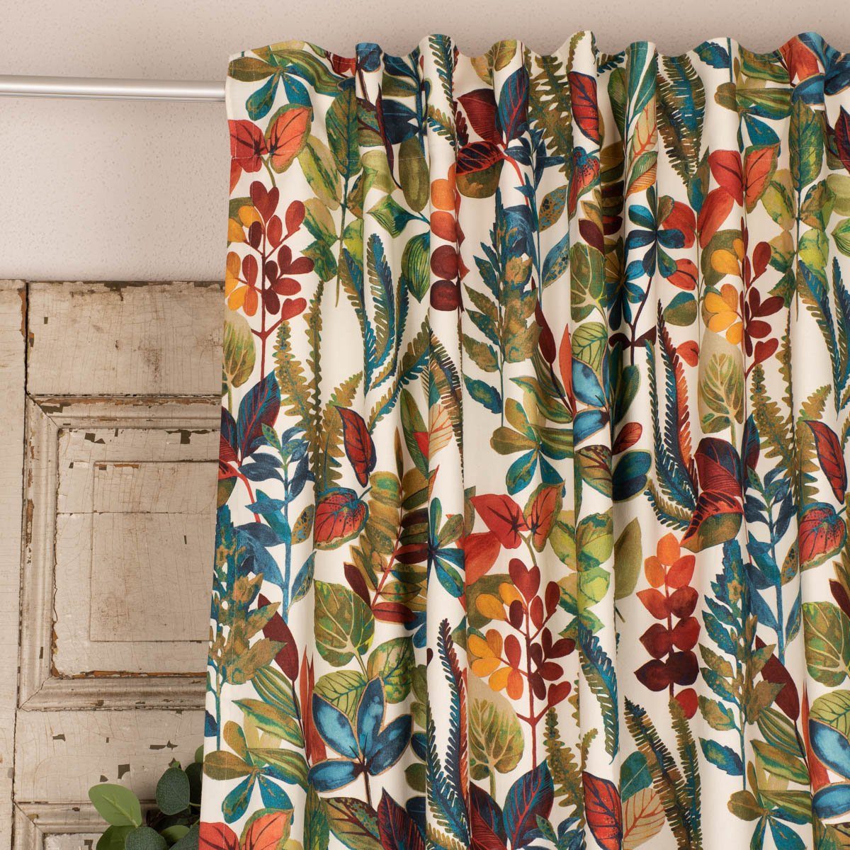 SCHÖNER LEBEN. Vorhang SCHÖNER LEBEN. Vorhang Tonga Spice Exotik Blätter Pflanzen bunt 245cm, Smokband, blickdicht, Baumwolle, handmade