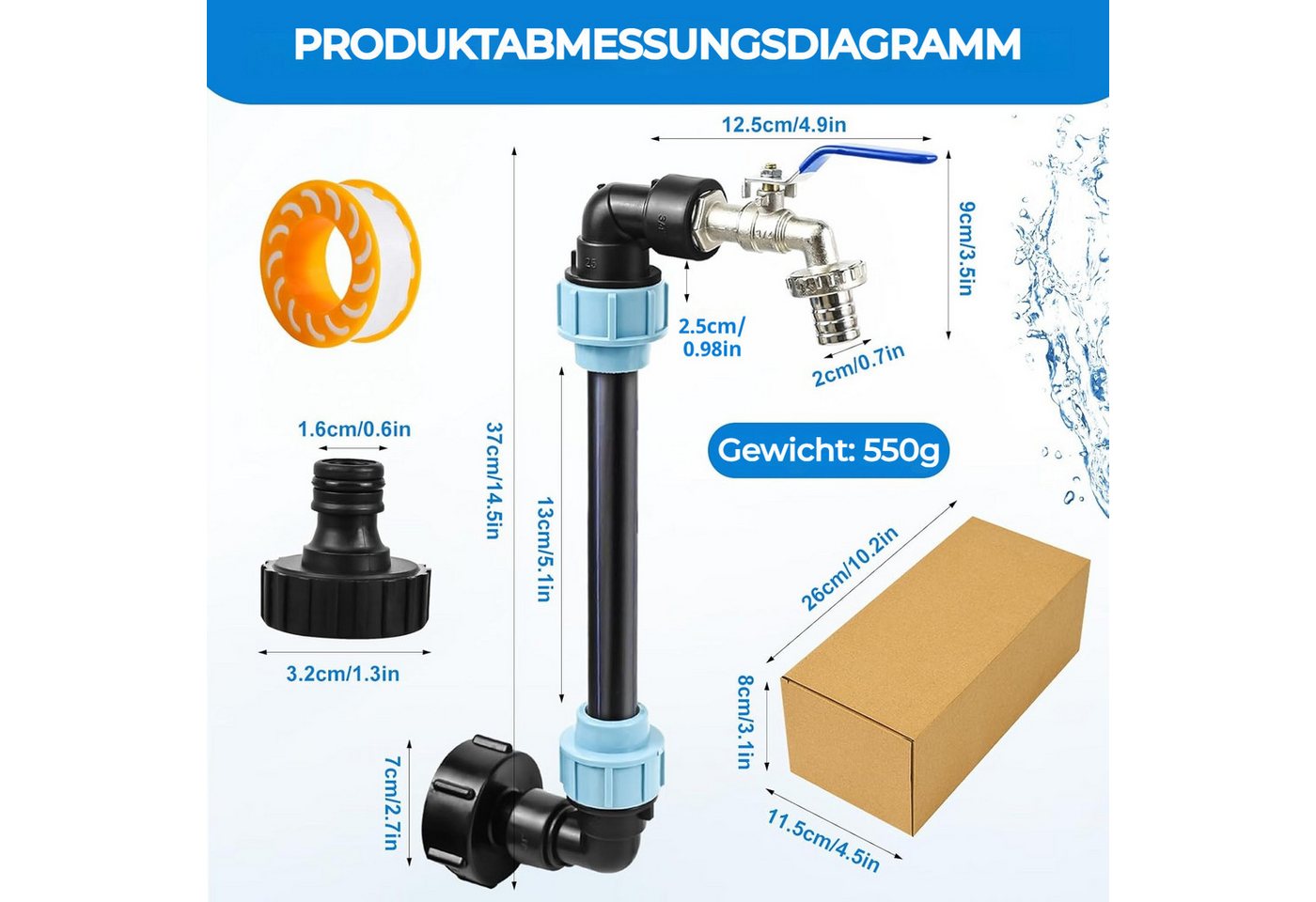 Thumbnail - PRIISF Kugelhahn IBC Schwanenhals 3/4" Wasserhahn Regenwassertank 1000L Öltank Adapter, (Messing Wasserhahn IBC Tank Reg...