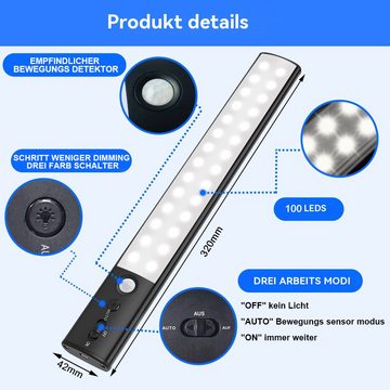 PFCTART LED Unterbauleuchte Intelligente LED-Sensor-Leuchte, magnetisch, usb-Ladung, 4200 mAh, 100 Lampenperlen dreifarbig dimmbar, LED fest integriert, Stufenlose Dimmfunktion