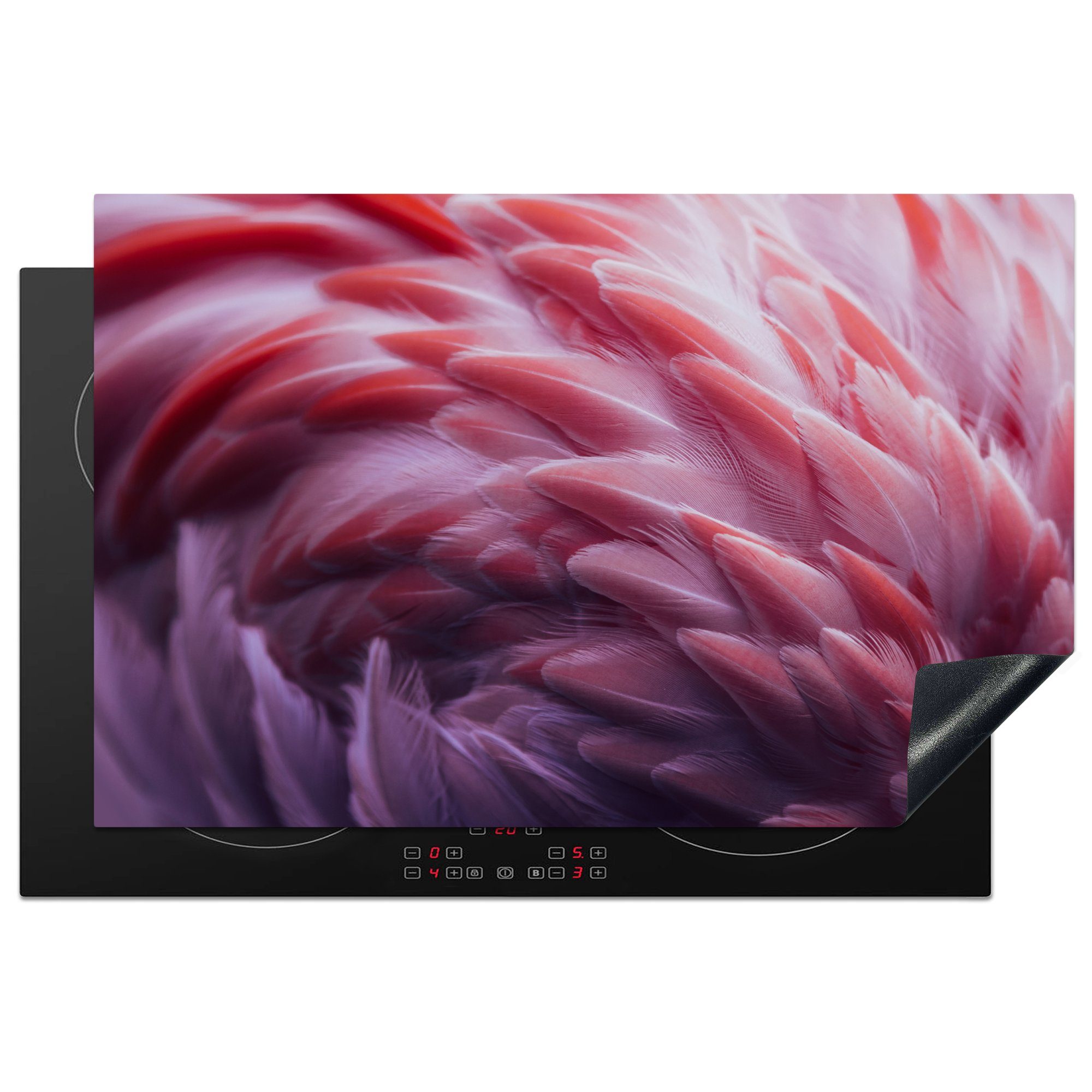 81x52 Vogel, - tlg), Vinyl, MuchoWow Federn Rosa küche, cm, Schutz Herdblende-/Abdeckplatte Ceranfeldabdeckung (1 - für die Induktionskochfeld Flamingo -