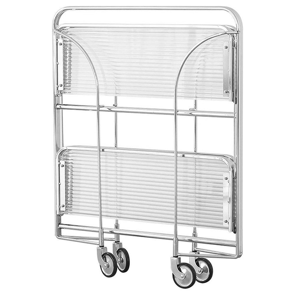 Rhein Beleuchtung Servierwagen Faltbarer Edelstahl-Servierwagen mit Glasablagen 2 Etagen, (Barwagen 68×38×80 cm, kein Aufbau nötig, mobil & modern), Küchenwagen auf Rollen mit Bremse, klappbar & platzsparend