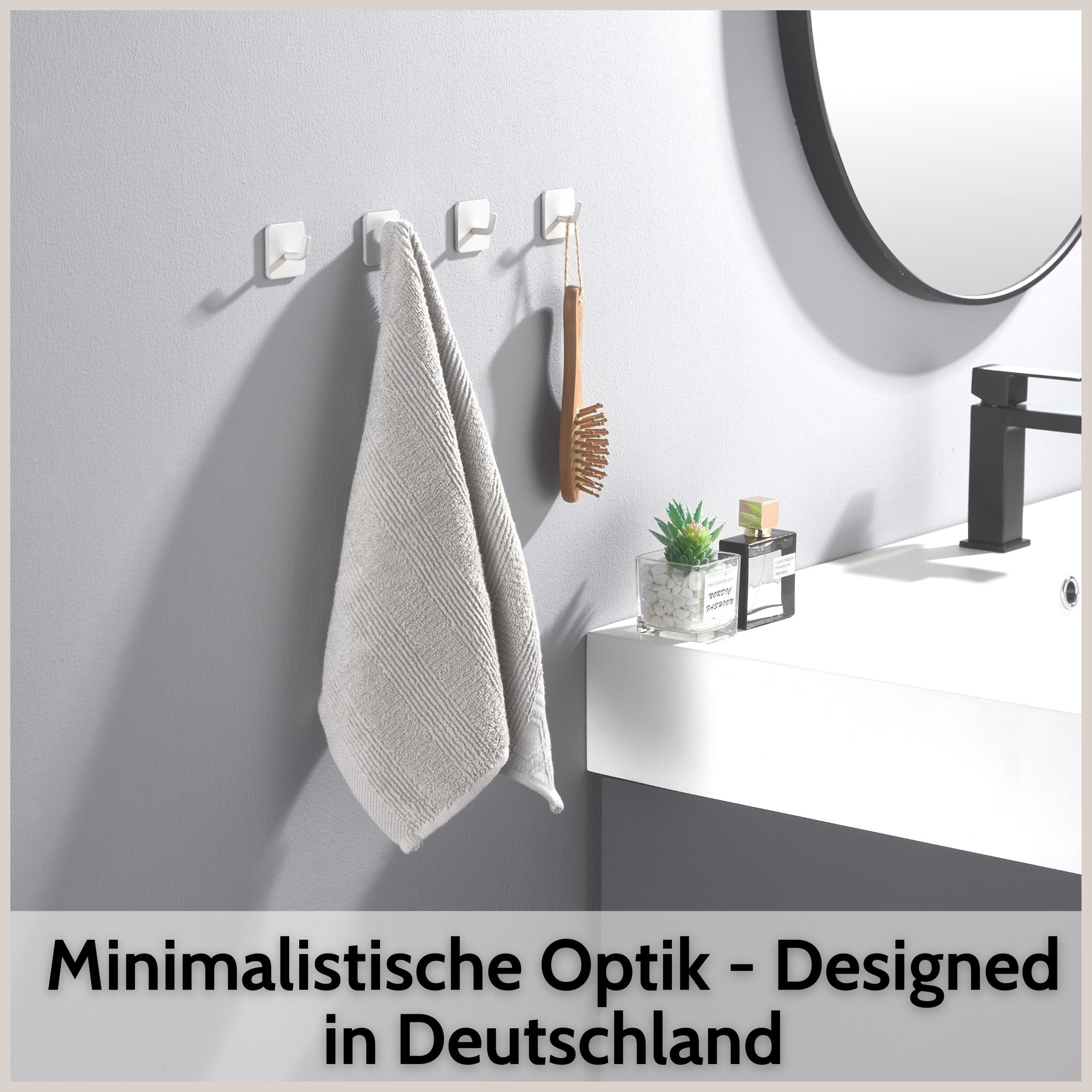 DEKAZIA Klebehaken ohne Bohren, selbstklebende Badhaken, Handtuchhaken, Badezimmer, Küche, WC, Schlafzimmer, (4er oder 8er Set, 4-St), Hacken, Küchenhaken, Hand – Bild 4 von 5