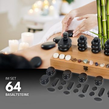 Habys Massageliege Hot Stone Massagestein - Set 64 - teilig, aus Basalt, mit Box