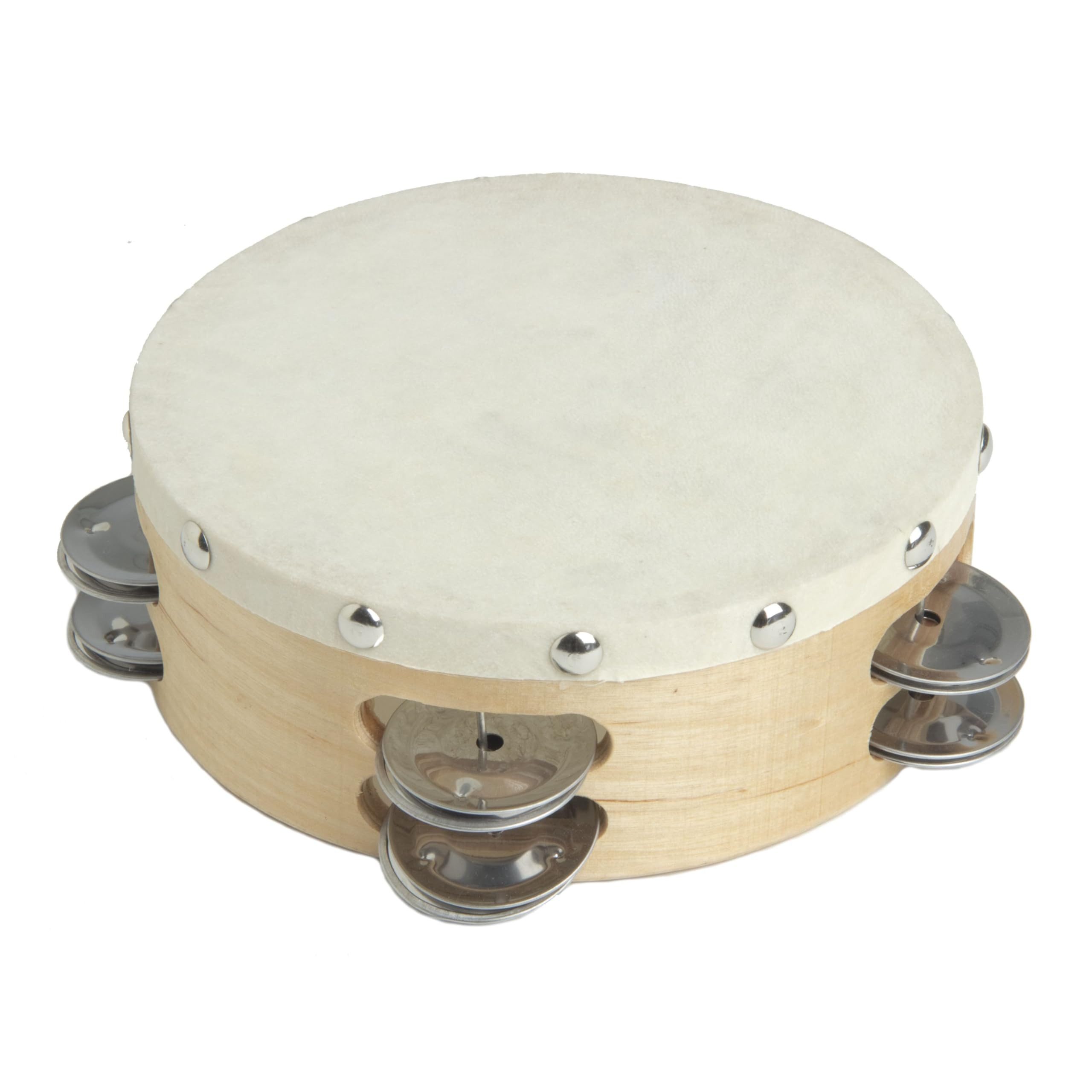 FAME Tambourine,6 Zoll Felltambourine Holz Naturfarben Doppelreihig Ziegenfell Stahlschellen Nicht-Stimmbares Musikinstrument, Percussion, Tambourines, Felltambourine, 6 Zoll, Doppelreihig