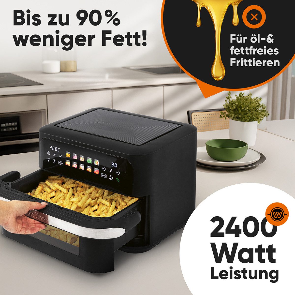 ProfiCook Heißluftfritteuse PC-FR 1313 H, XXL Heißluftfritteuse, 10L, Öl und Fettfrei