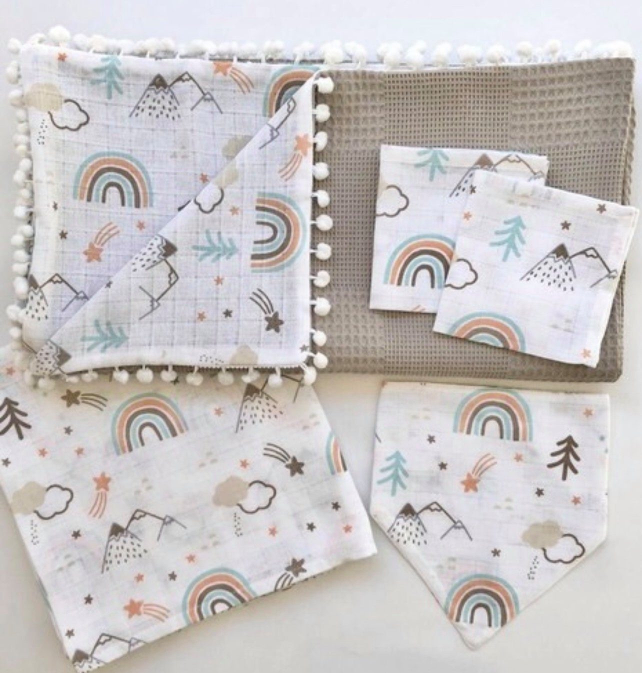 Stoffwindeln Musselin Set Waffelpique 100% Baumwolle Mulltuch Spucktuch Babydecke