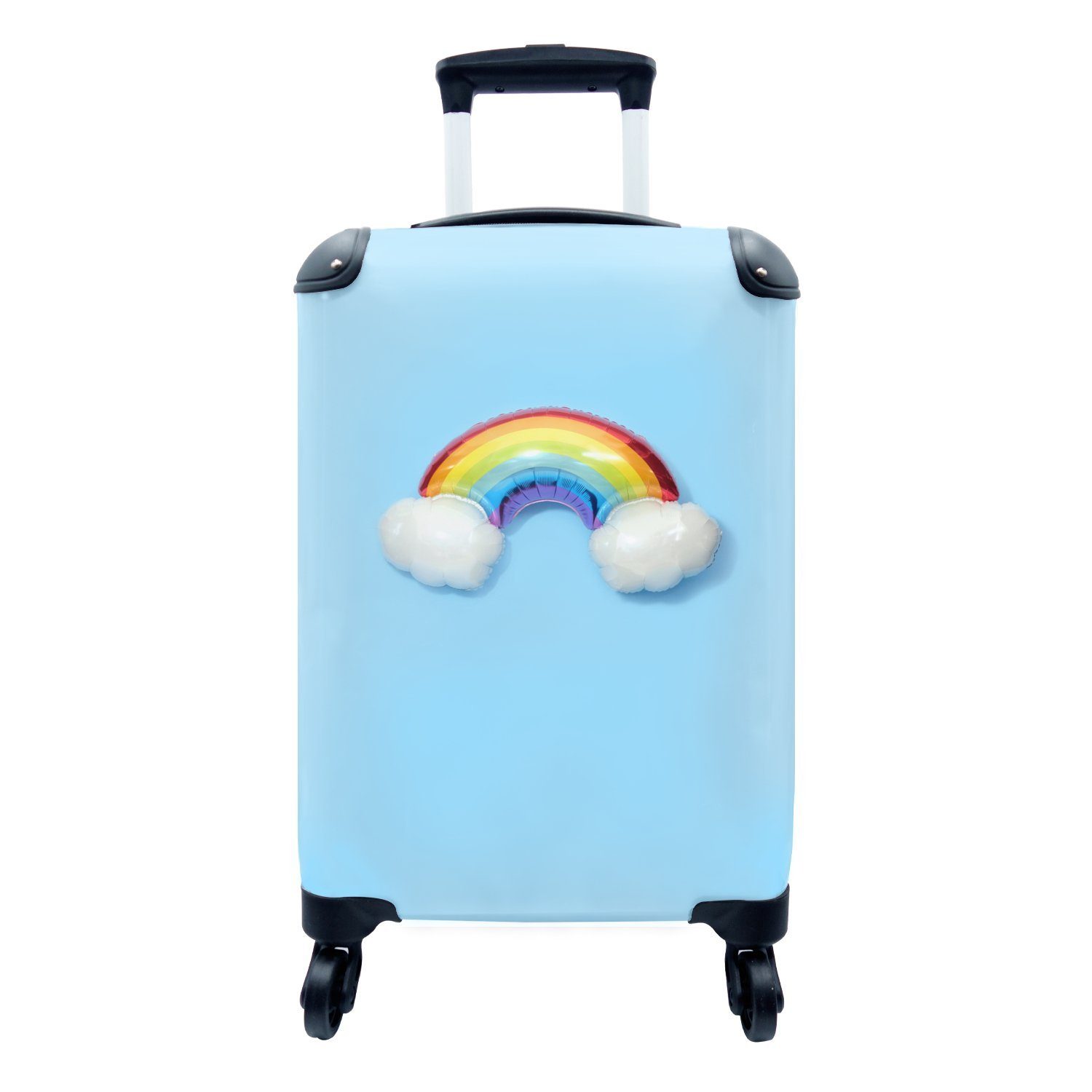 MuchoWow Handgepäckkoffer Ein Regenbogen flauschigen Reisekoffer Trolley, mit Wolken, Reisetasche Rollen, aus Handgepäck rollen, Ferien, für 4