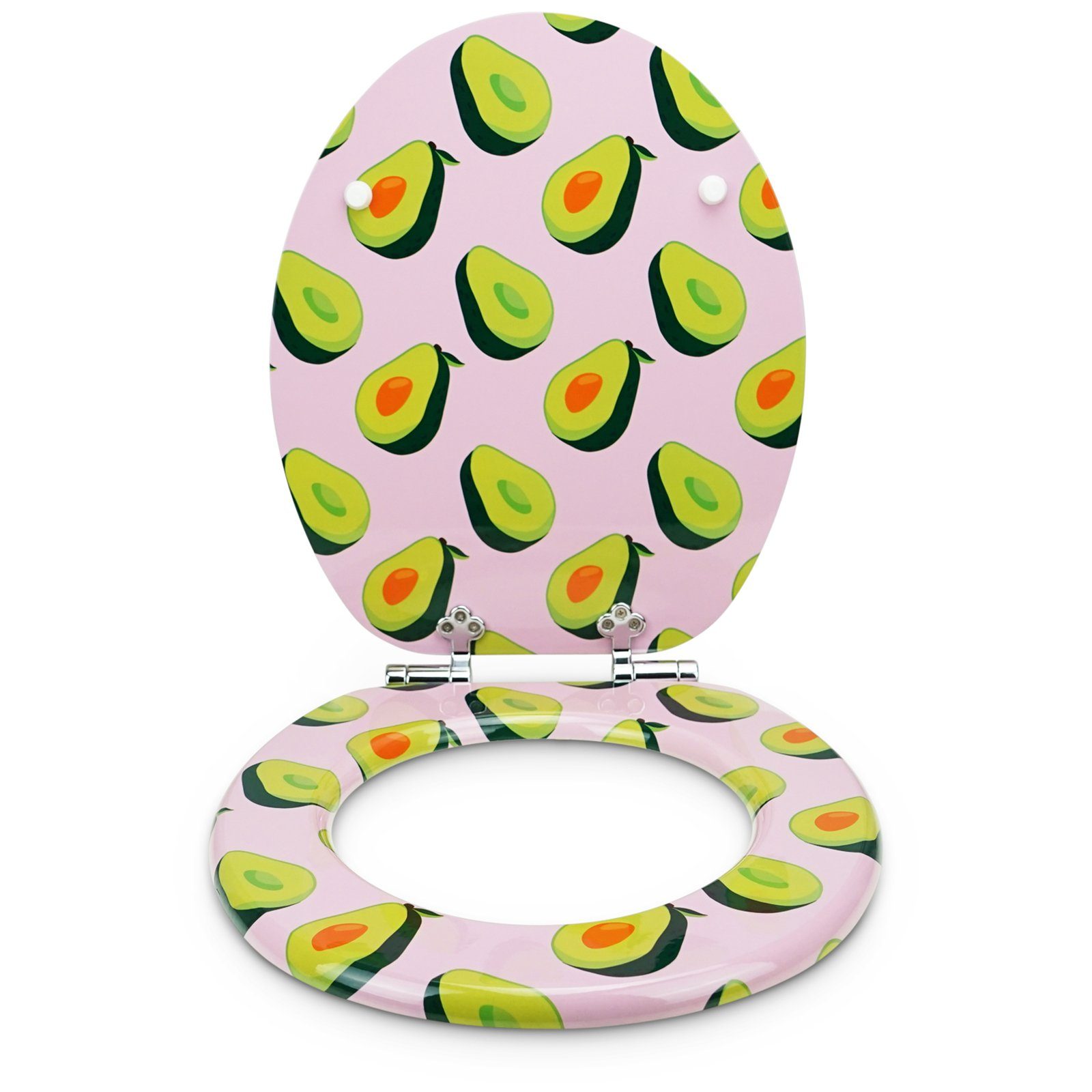 Sanfino WC-Sitz "Pink Avocado" Premium Toilettendeckel mit Absenkautomatik aus Holz, mit schönem Avocado-Motiv, hohem Sitzkomfort, einfache Montage