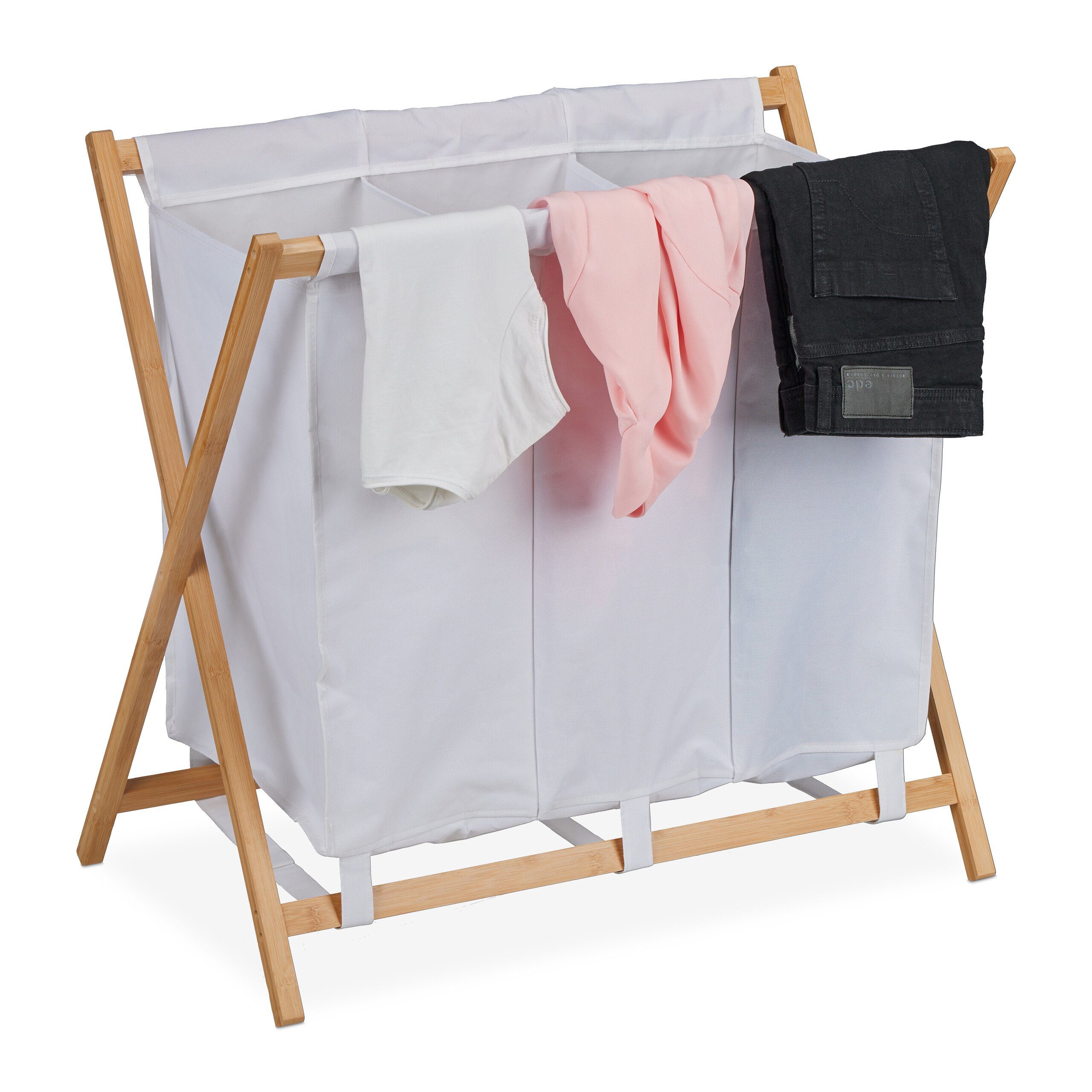 relaxdays Wäschekorb Klappbarer Wäschekorb mit 3 günstig online kaufen