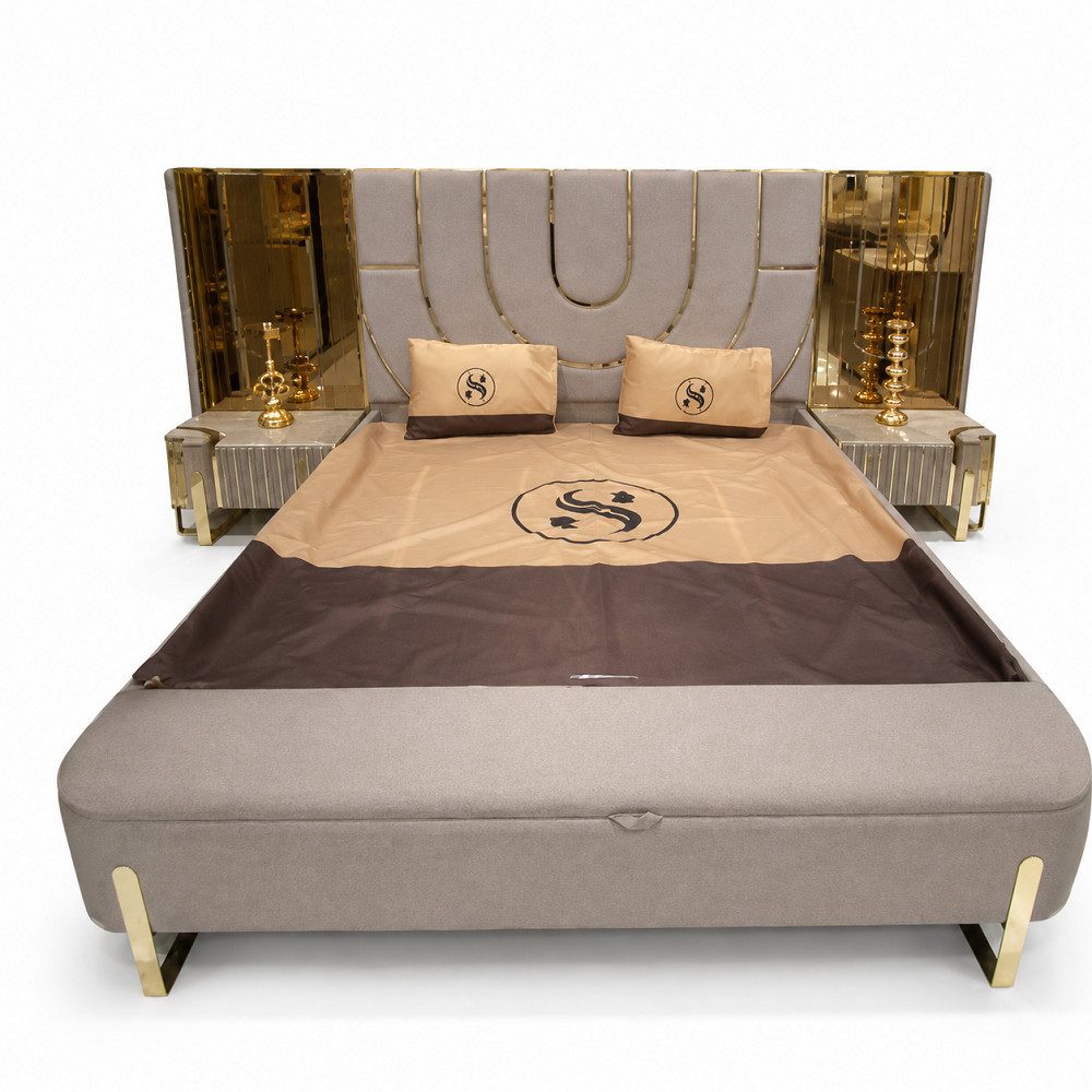 JVmoebel Schlafzimmer-Set Modernes Schlafzimmermöbel in edlem Design mit Nachttischen, (3-tlg., Bett + 2x Nachttische), Made in Europa