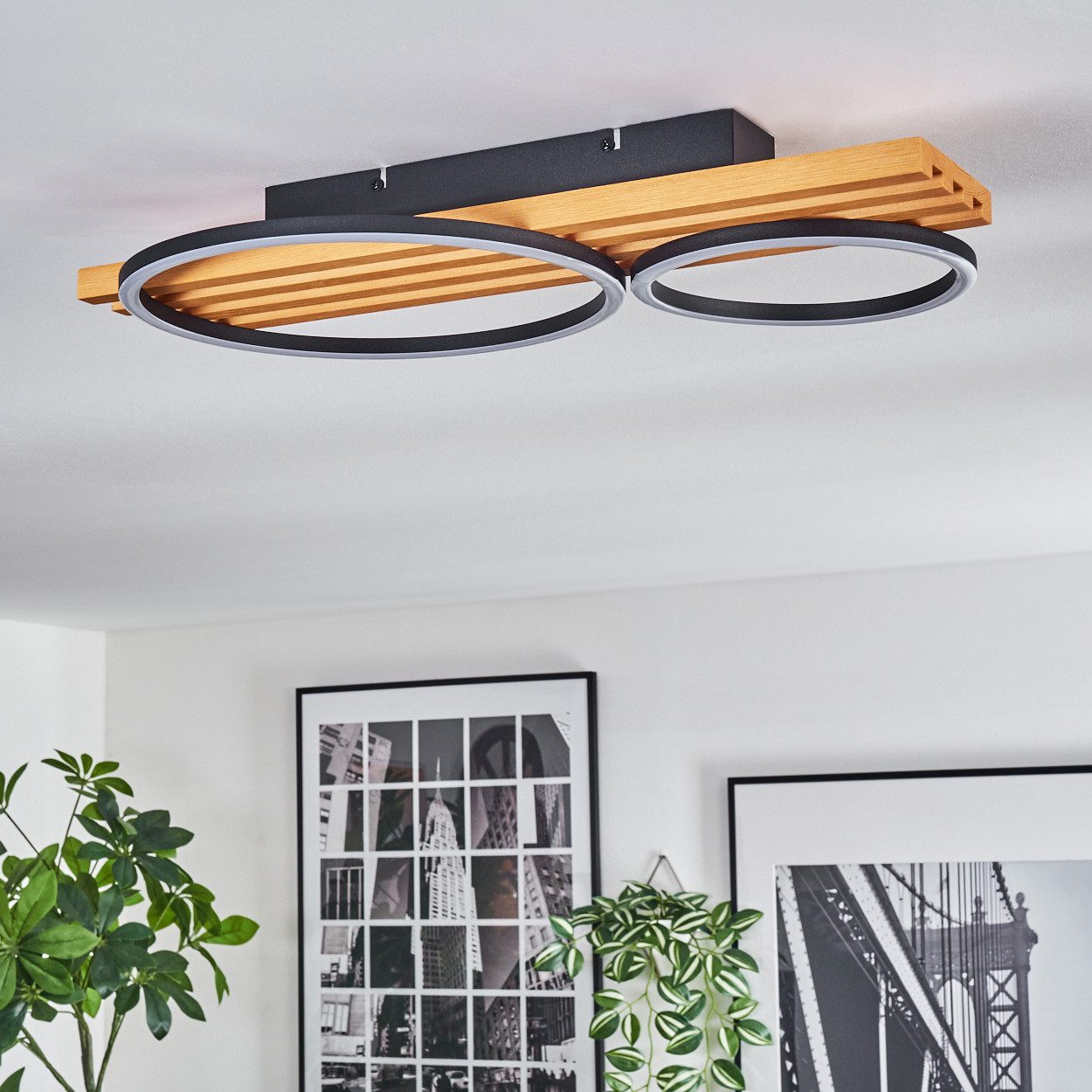 hofstein Deckenleuchte Deckenlampe aus Metall/Holz/Kunststoff in Naturfarbe günstig online kaufen