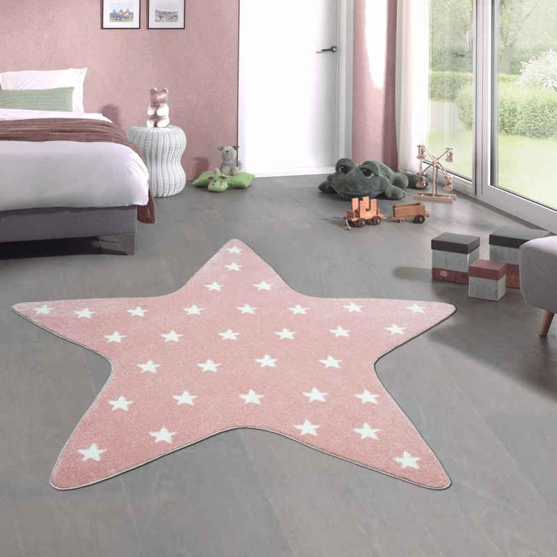 Teppich Kinder Spielteppich Stern I rosa I kleine weiße Sternenmuster, Carpetia, sternförmig, Höhe: 13 mm